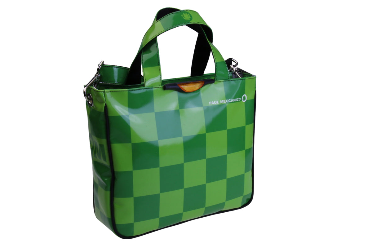 BORSA DONNA VERDE FANTASIA SCACCHI. MODELLO GLAM IN TELONE CAMION.