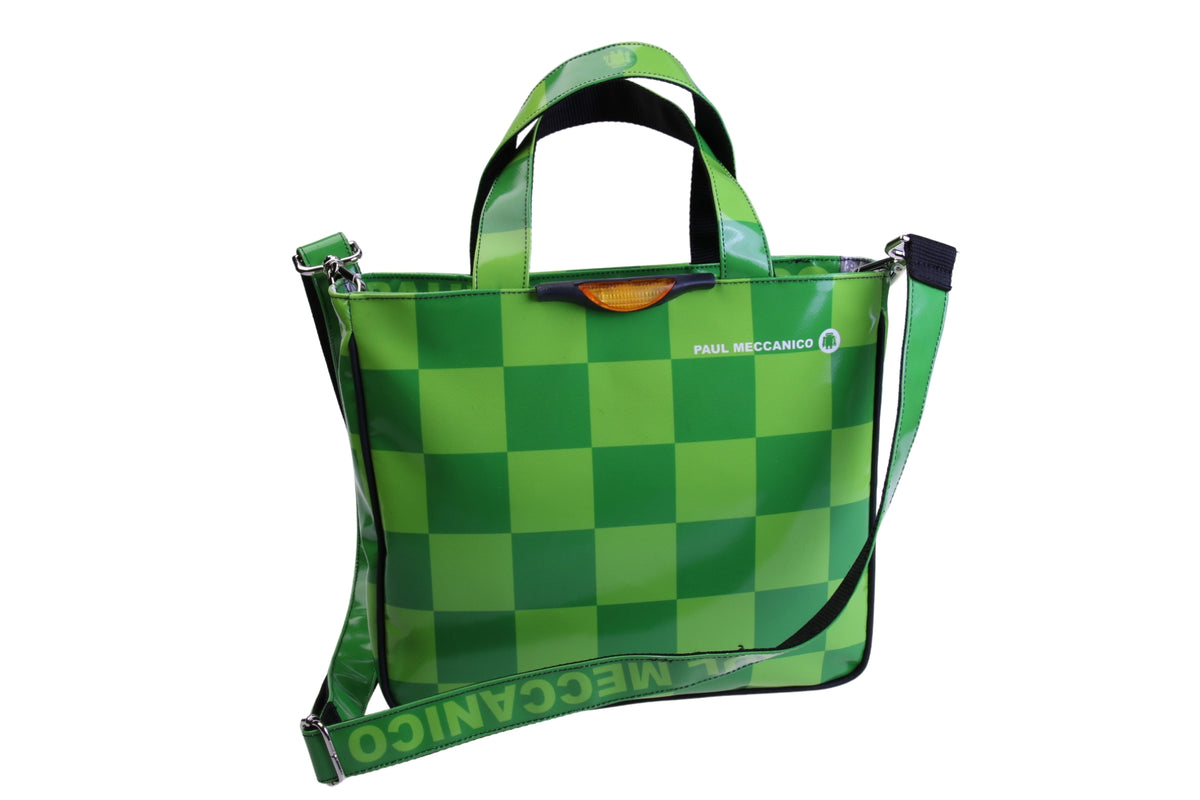 BORSA DONNA VERDE FANTASIA SCACCHI. MODELLO GLAM IN TELONE CAMION.