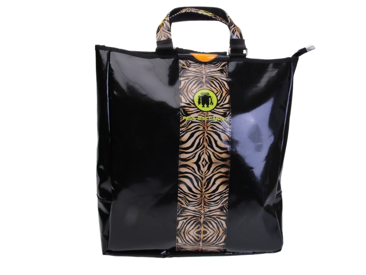 BORSA 2 IN 1 - VENTIQUATTRORE E ZAINO NERA FANTASIA ANIMALIER. MODELLO HYBRID IN TELONE CAMION.