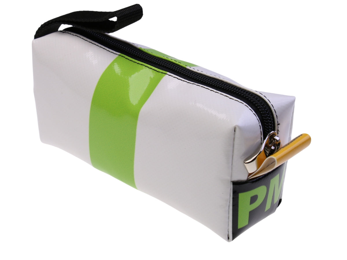 ...WHITE AND FLUORESCENT GREEN PENSIL CASE.