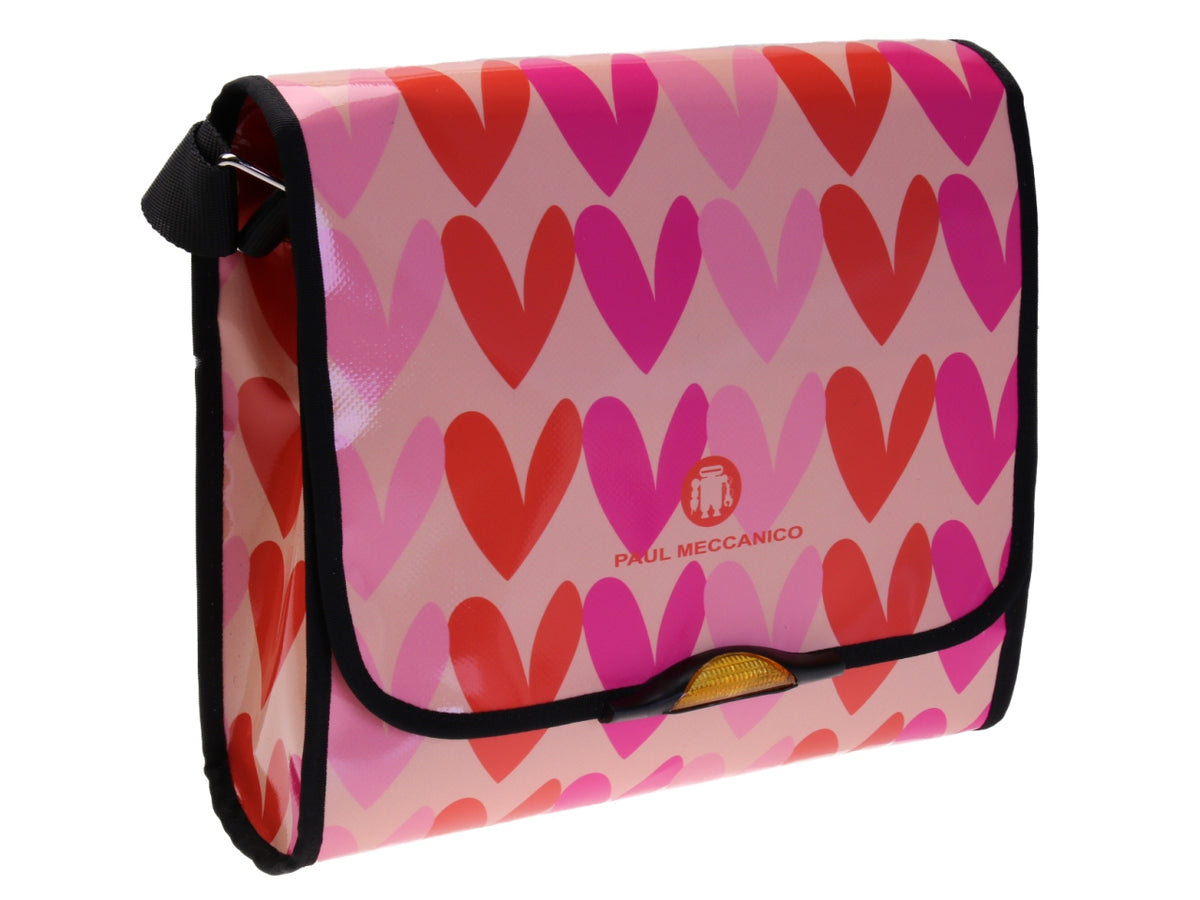 ROZE CROSSBODY TAS &quot;HEARTS&quot;. MODEL BREAK GEMAAKT VAN VRACHTWAGENZEIL.