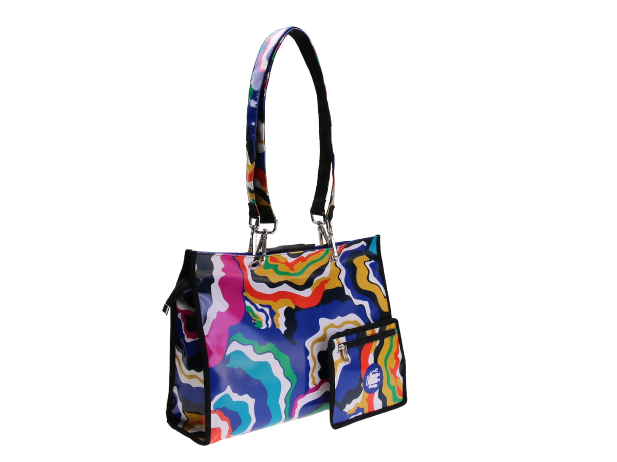 SHOPPER BAG MULTICOLORE FANTASIA ASTRATTA. MODELLO PEPE IN TELONE CAMION.