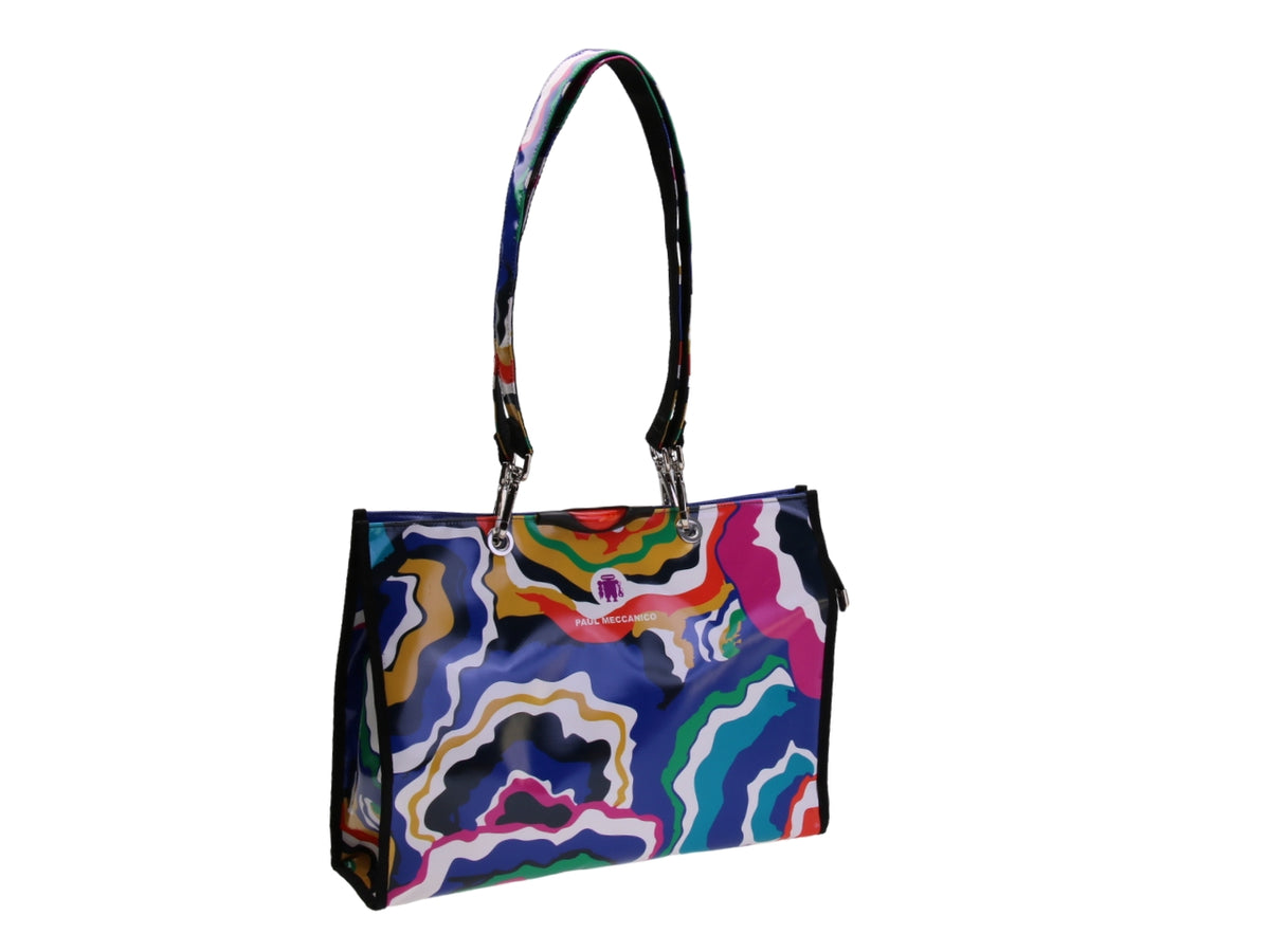 SHOPPER BAG MULTICOLORE FANTASIA ASTRATTA. MODELLO PEPE IN TELONE CAMION.