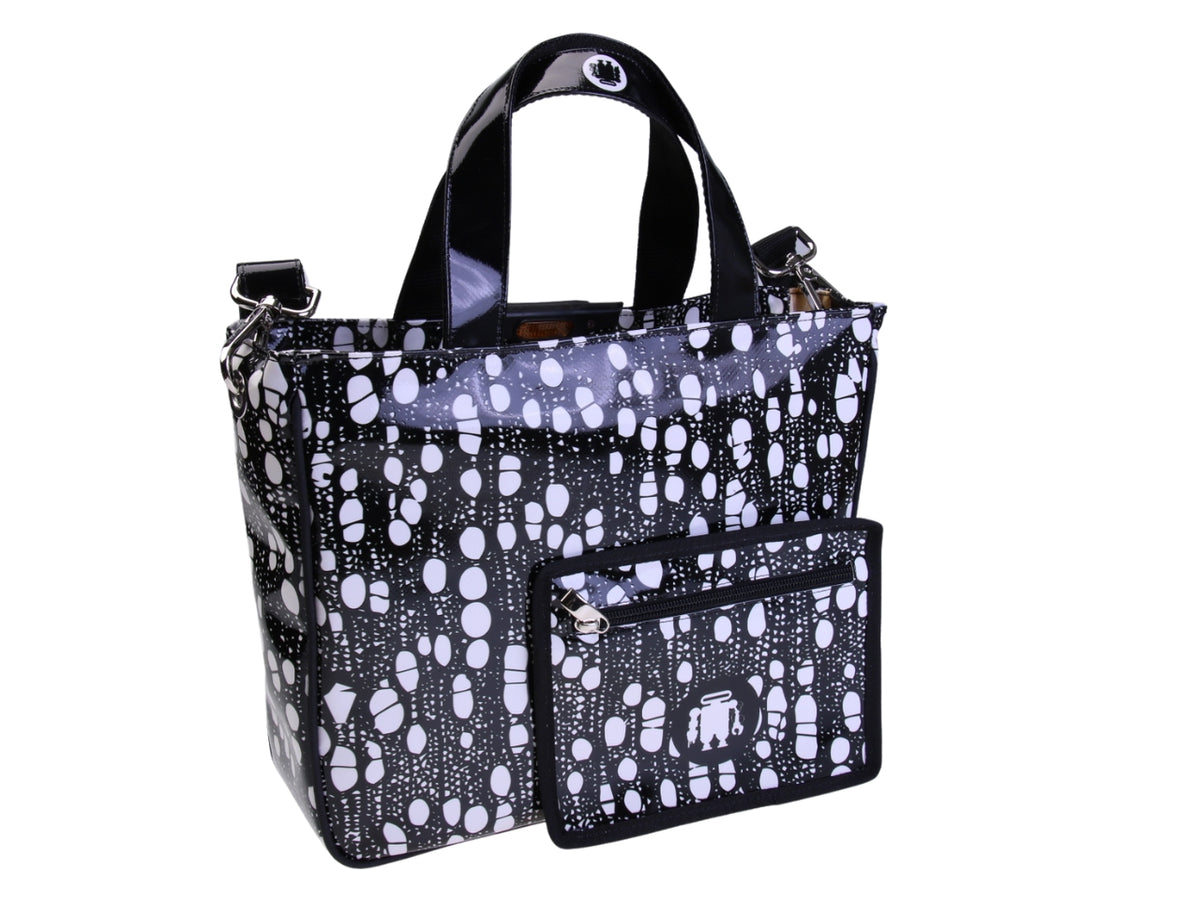 MEERKLEURIGE TOTE BAG MET ANIMALIER FANTASIE. MODEL GLAM GEMAAKT VAN VRACHTWAGENZEIL.