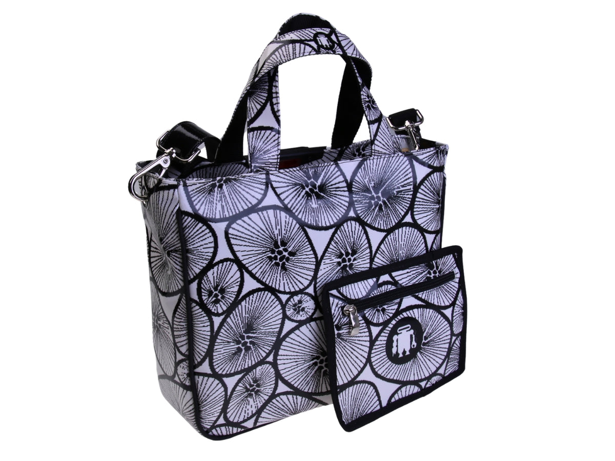 BORSA DONNA BIANCA E NERA. MODELLO GLAM IN TELONE CAMION.