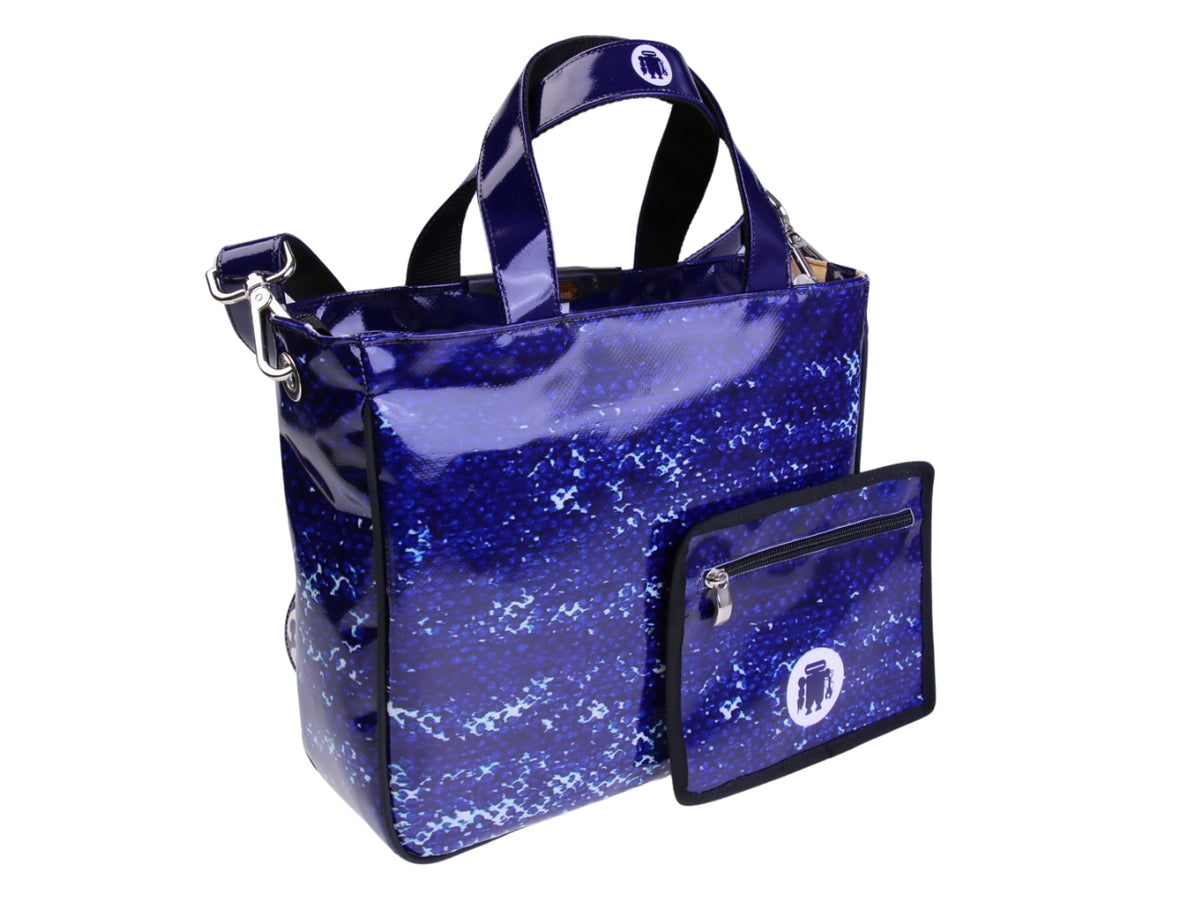 BORSA DONNA BLU EFFETTO JEANS. MODELLO GLAM IN TELONE CAMION.