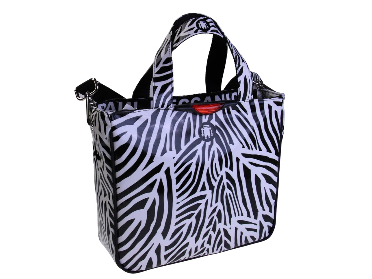 BORSA DONNA BIANCA E NERA FANTASIA ANIMALIER. MODELLO GLAM IN TELONE CAMION.