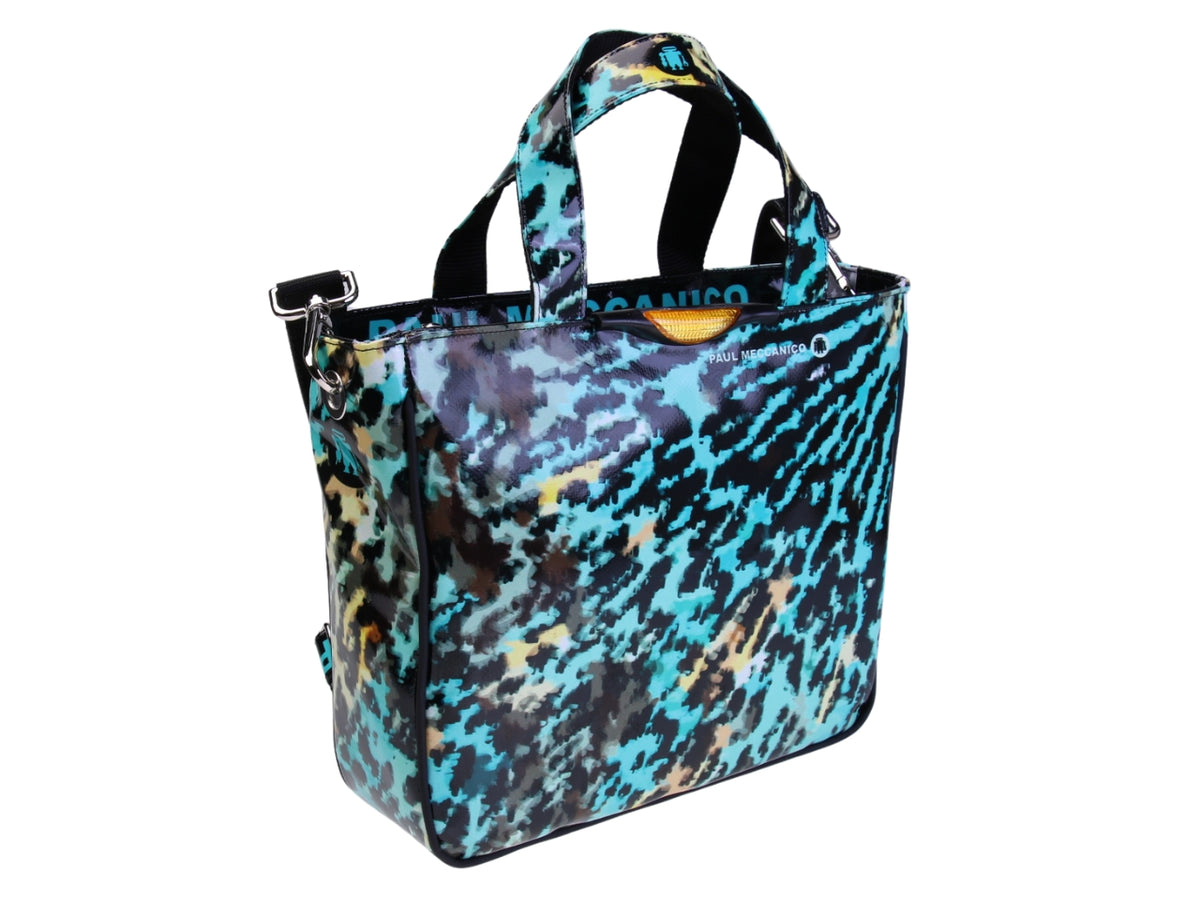 MEERKLEURIGE TOTE BAG MET ANIMALIER FANTASIE. MODEL GLAM GEMAAKT VAN VRACHTWAGENZEIL.