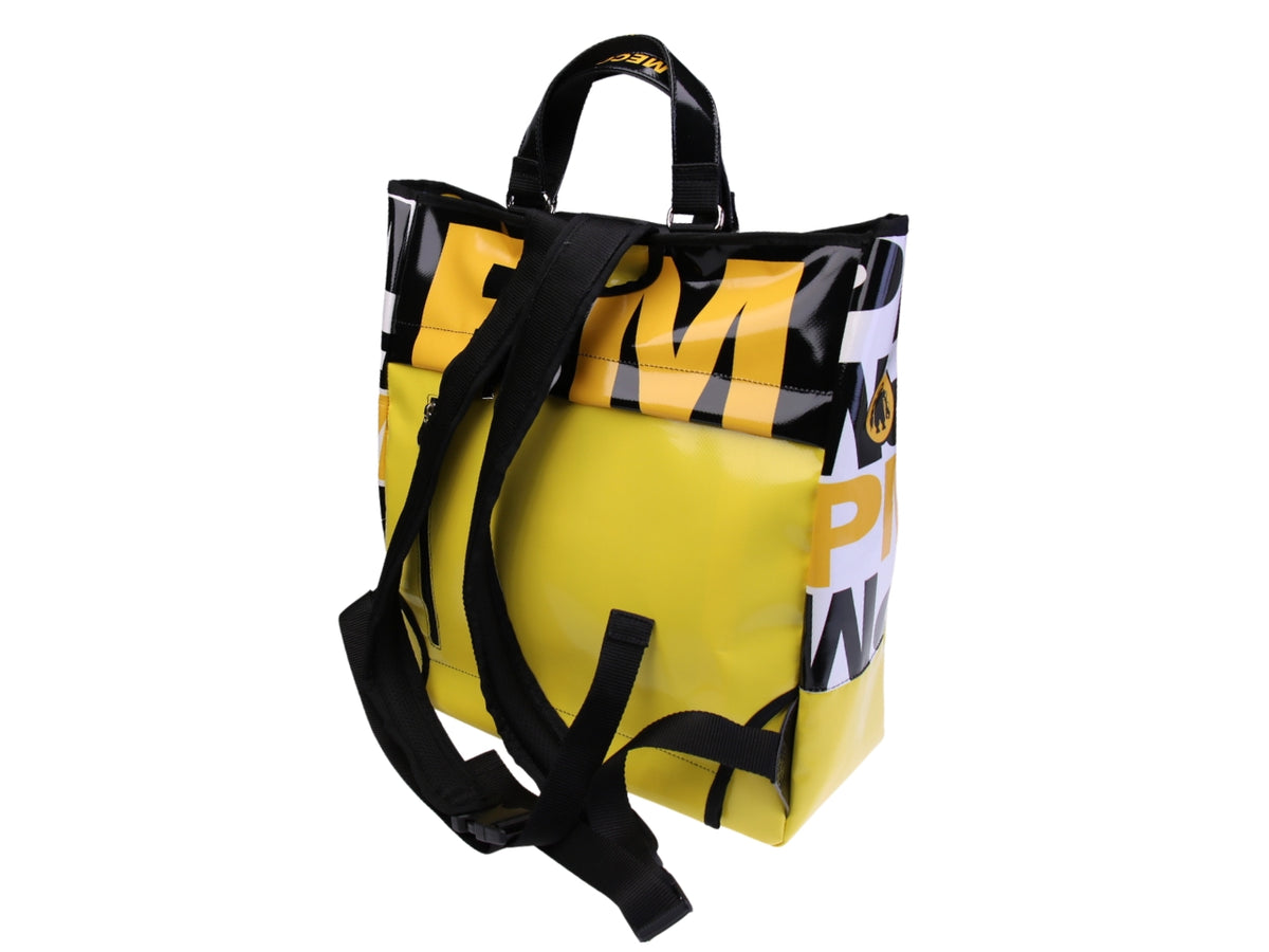 BORSA 2 IN 1 - VENTIQUATTRORE E ZAINO GIALLO. MODELLO HYBRID IN TELONE CAMION.