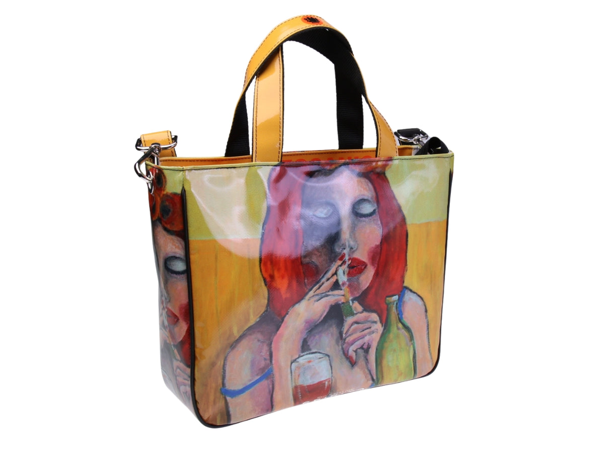 TOTE BAG &quot;COCKTAIL&quot; BY PAUL ALBERT DARI. MODEL GLAM GEMAAKT VAN VRACHTWAGENZEIL.INCLUSIEF BOEK &quot;LA PITTURA E&#39; DONNA&quot;