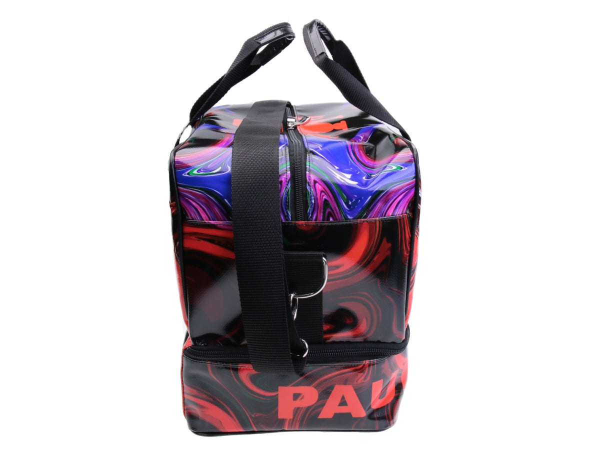 RED AND BLACK HAND LUGGAGE BAG WITH TIE DYE FANTASY 40 X 20 X 25 CM. MODEL FLYME MADE OF LORRY TARPAULIN. - Paul Meccanico