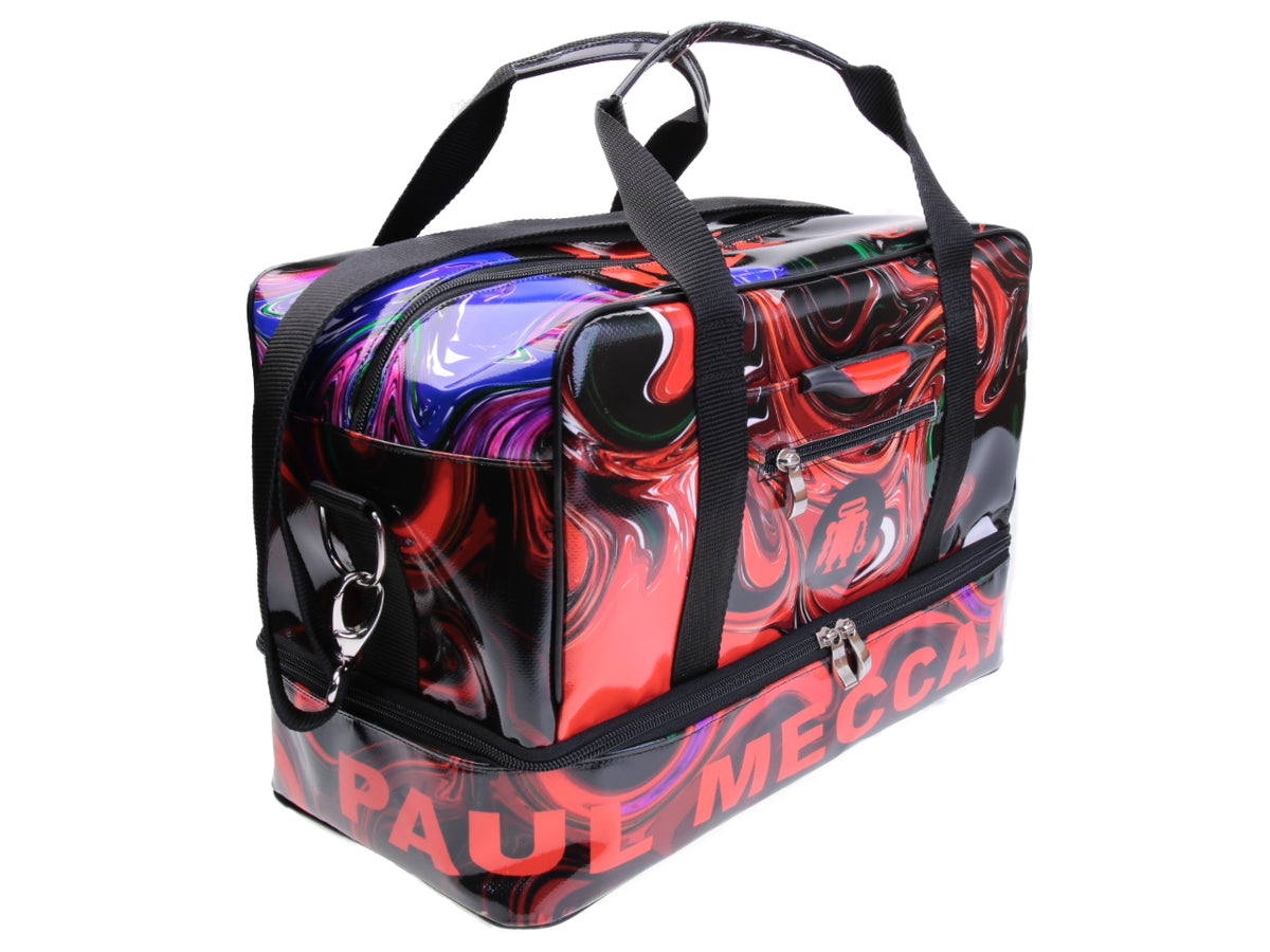 RED AND BLACK HAND LUGGAGE BAG WITH TIE DYE FANTASY 40 X 20 X 25 CM. MODEL FLYME MADE OF LORRY TARPAULIN. - Paul Meccanico