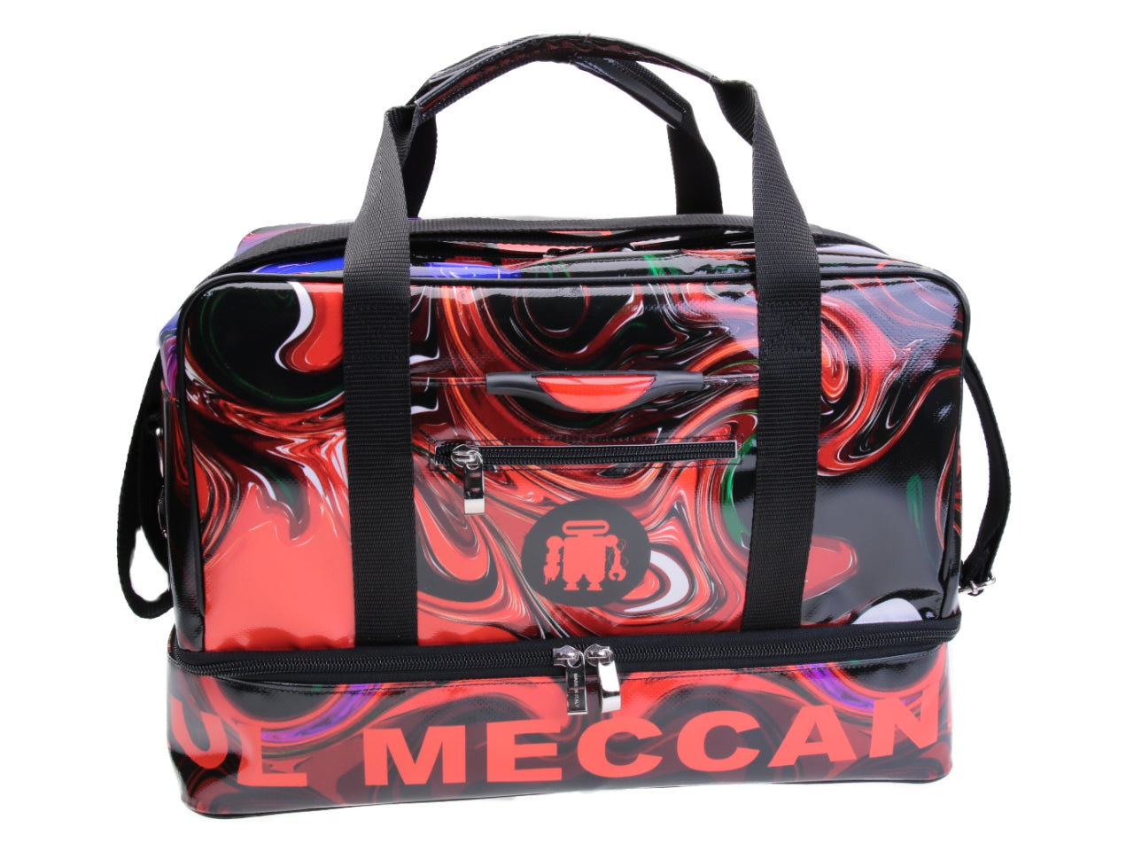 RED AND BLACK HAND LUGGAGE BAG WITH TIE DYE FANTASY 40 X 20 X 25 CM. MODEL FLYME MADE OF LORRY TARPAULIN. - Paul Meccanico