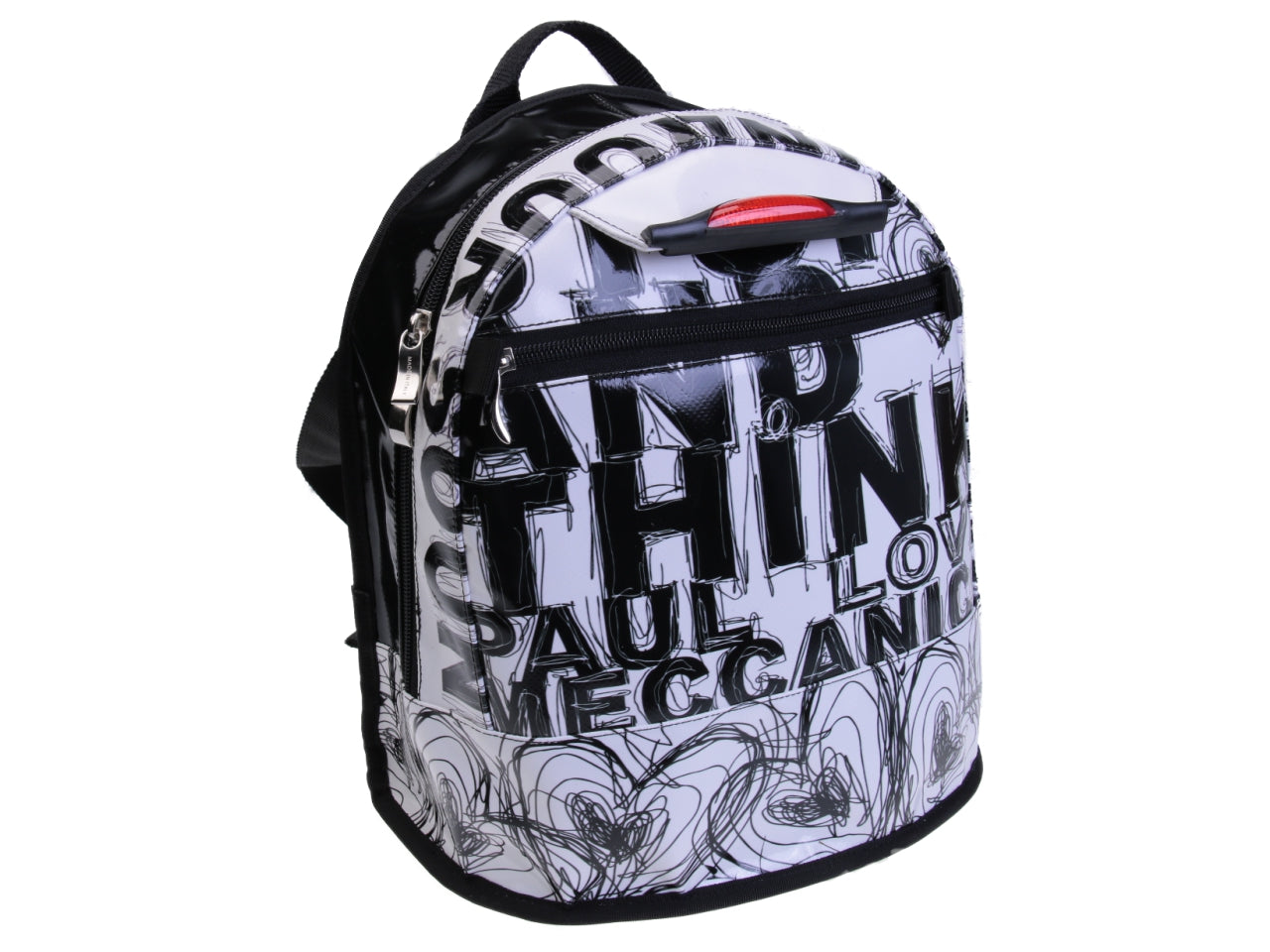 BLACK AND WHITE BACKPACK "STOP AND THINK". MODEL SUPERINO MADE OF LORRY TARPAULIN. - Limited Edition Paul Meccanico