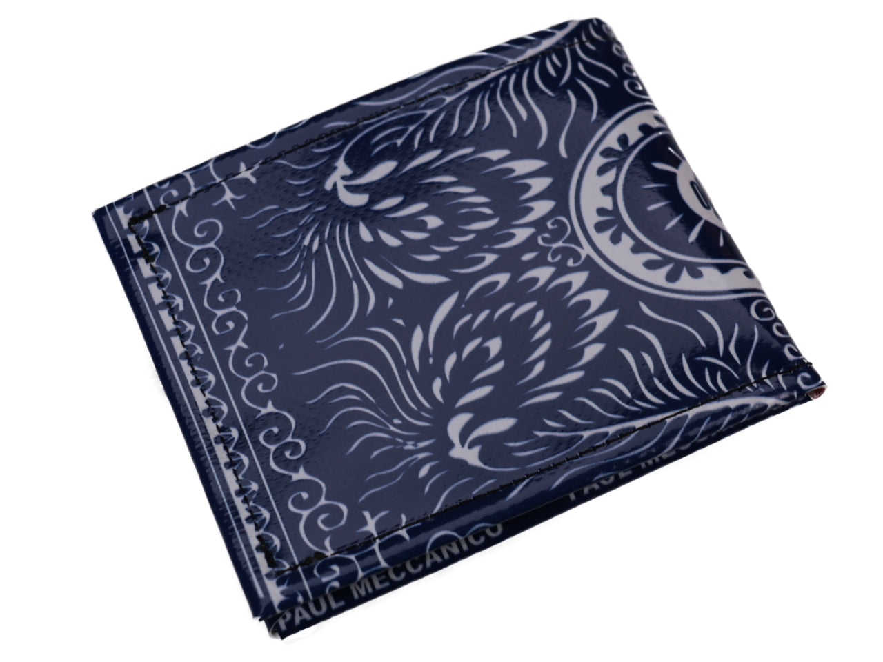 MEN'S WALLET BLUE WITH FLORAL FANTASY. MODEL CRIK MADE OF LORRY TARPAULIN. - Limited Edition Paul Meccanico