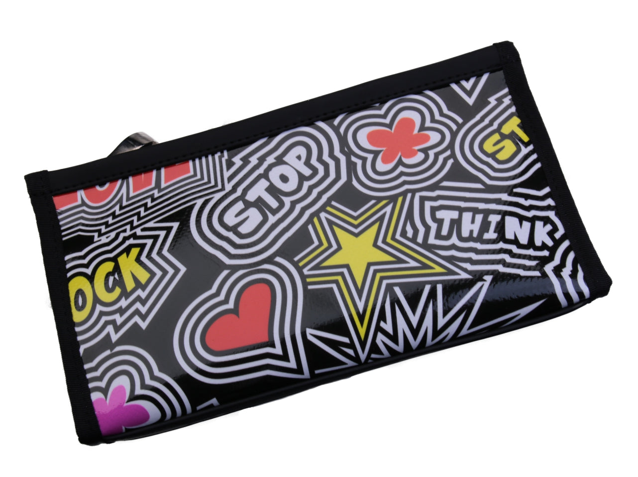 BLACK AND WHITE LARGE WOMEN'S WALLET POP STYLE. MODEL PIT MADE OF LORRY TARPAULIN. - Limited Edition Paul Meccanico