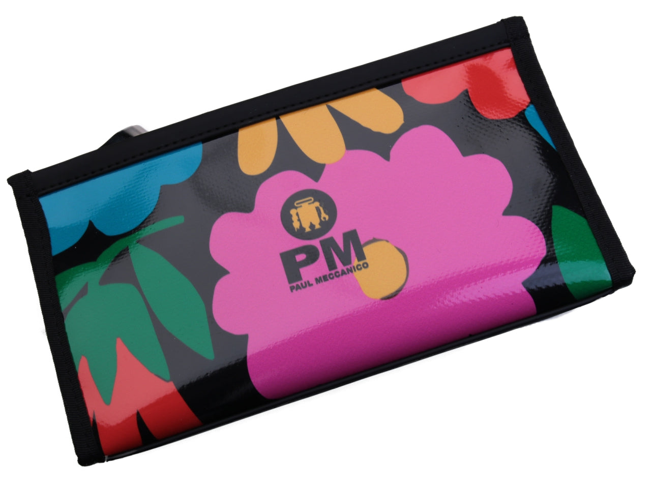 LARGE BLACK WOMEN'S WALLET WITH COLOUFUL FLOWERS. MODEL PIT MADE OF LORRY TARPAULIN. - Limited Edition Paul Meccanico