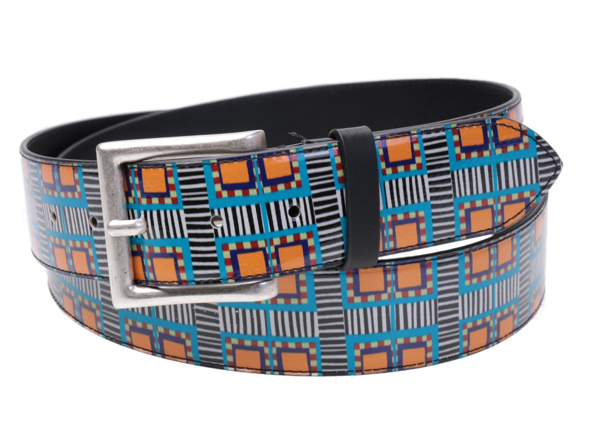 MEN&#39;S BELT GEOMETRIC FANTASY MADE OF LORRY TARPAULIN. - Unique Pieces Paul Meccanico