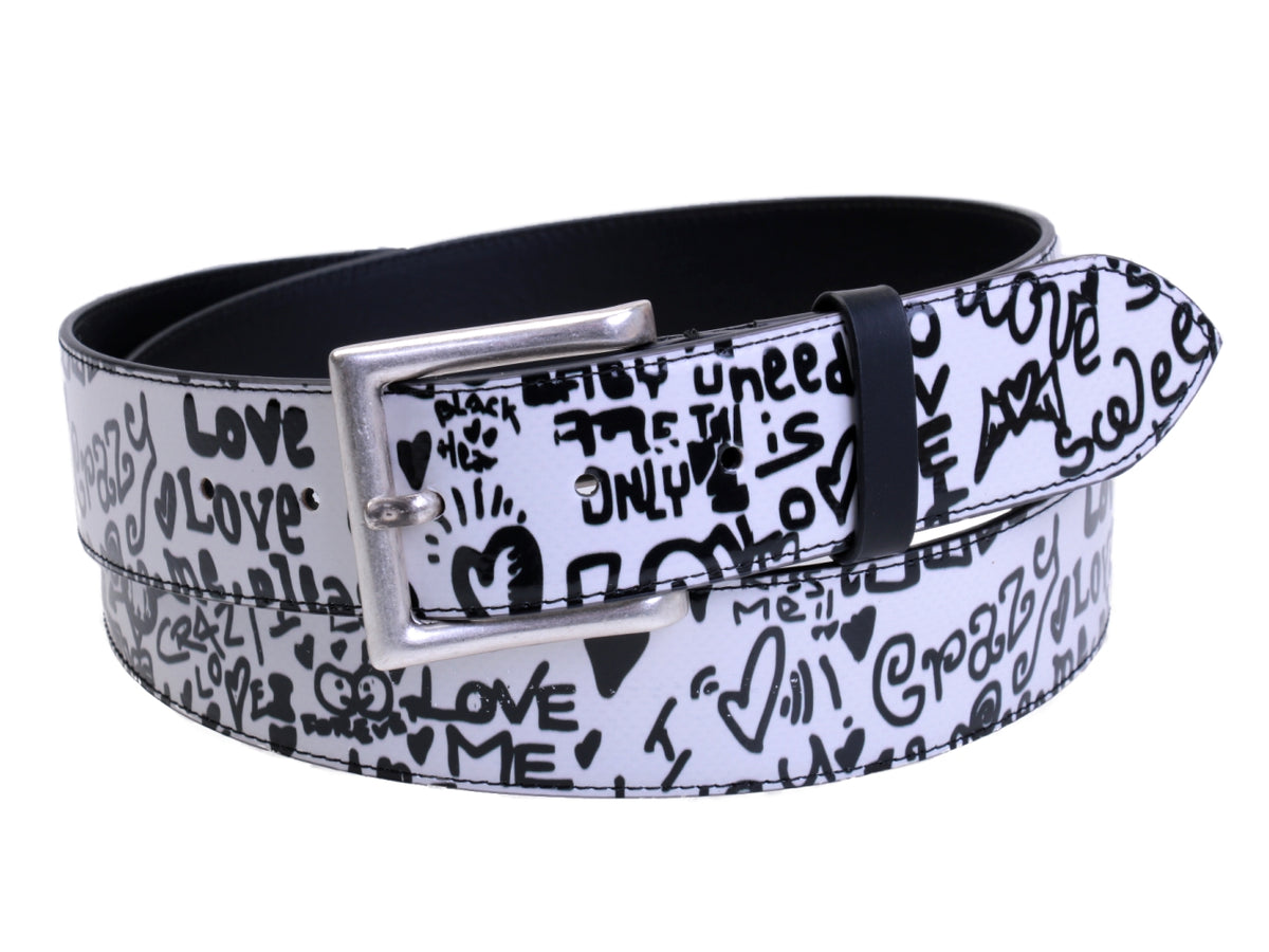 WHITE MEN&#39;S BELT &quot;CRAZY LOVE&quot; MADE OF LORRY TARPAULIN. - Unique Pieces Paul Meccanico