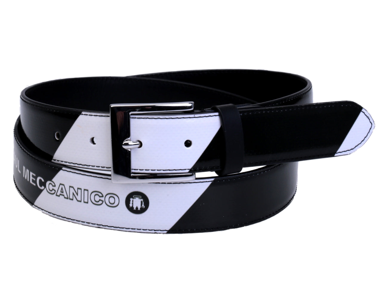 BLACK AND WHITE WOMEN'S BELT MADE OF LORRY TARPAULIN. - Unique Pieces Paul Meccanico