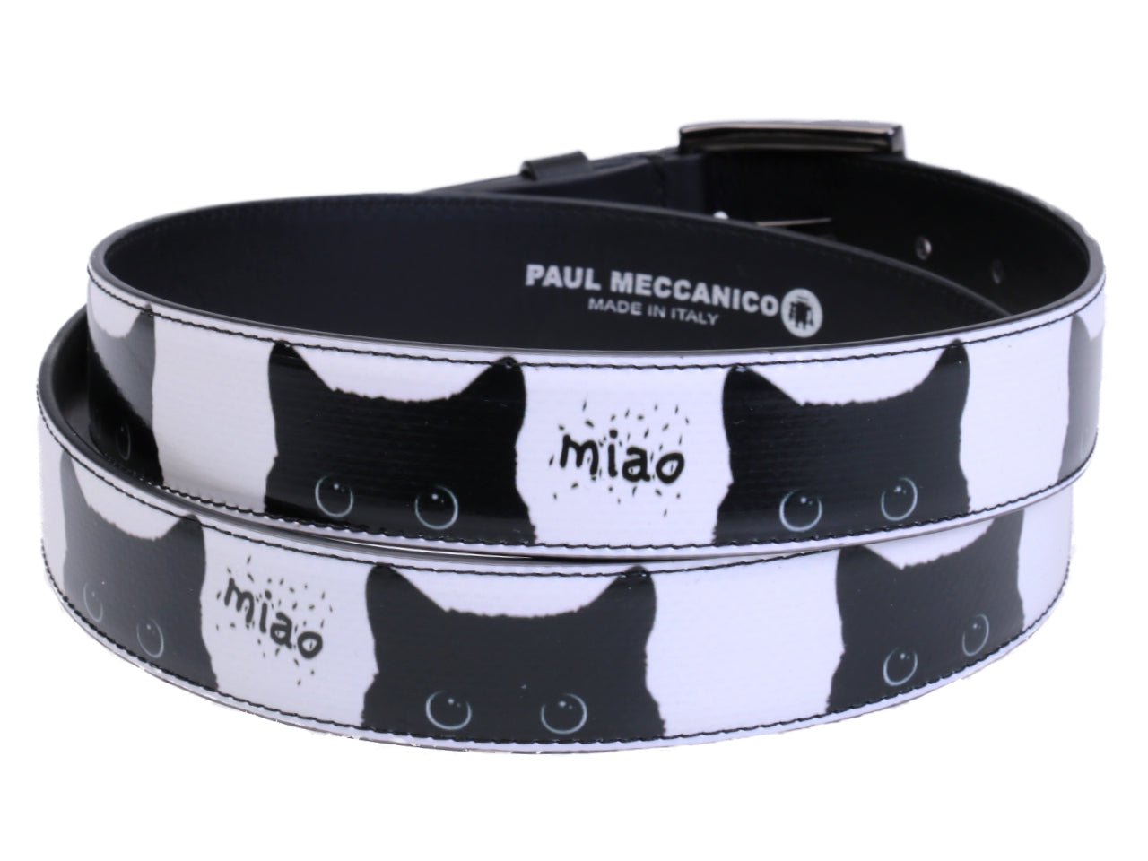 BLACK AND WHITE WOMEN'S BELT "KITTENS" MADE OF LORRY TARPAULIN. - Unique Pieces Paul Meccanico