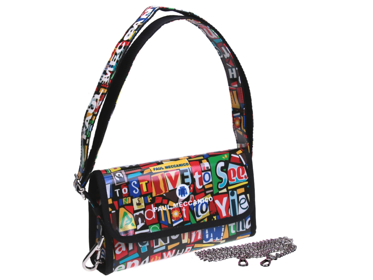 CLUTCH BAG MULTICOLOR LETTERING FANTASY. MODEL CANDY MADE OF LORRY TARPAULIN. - Limited Edition Paul Meccanico