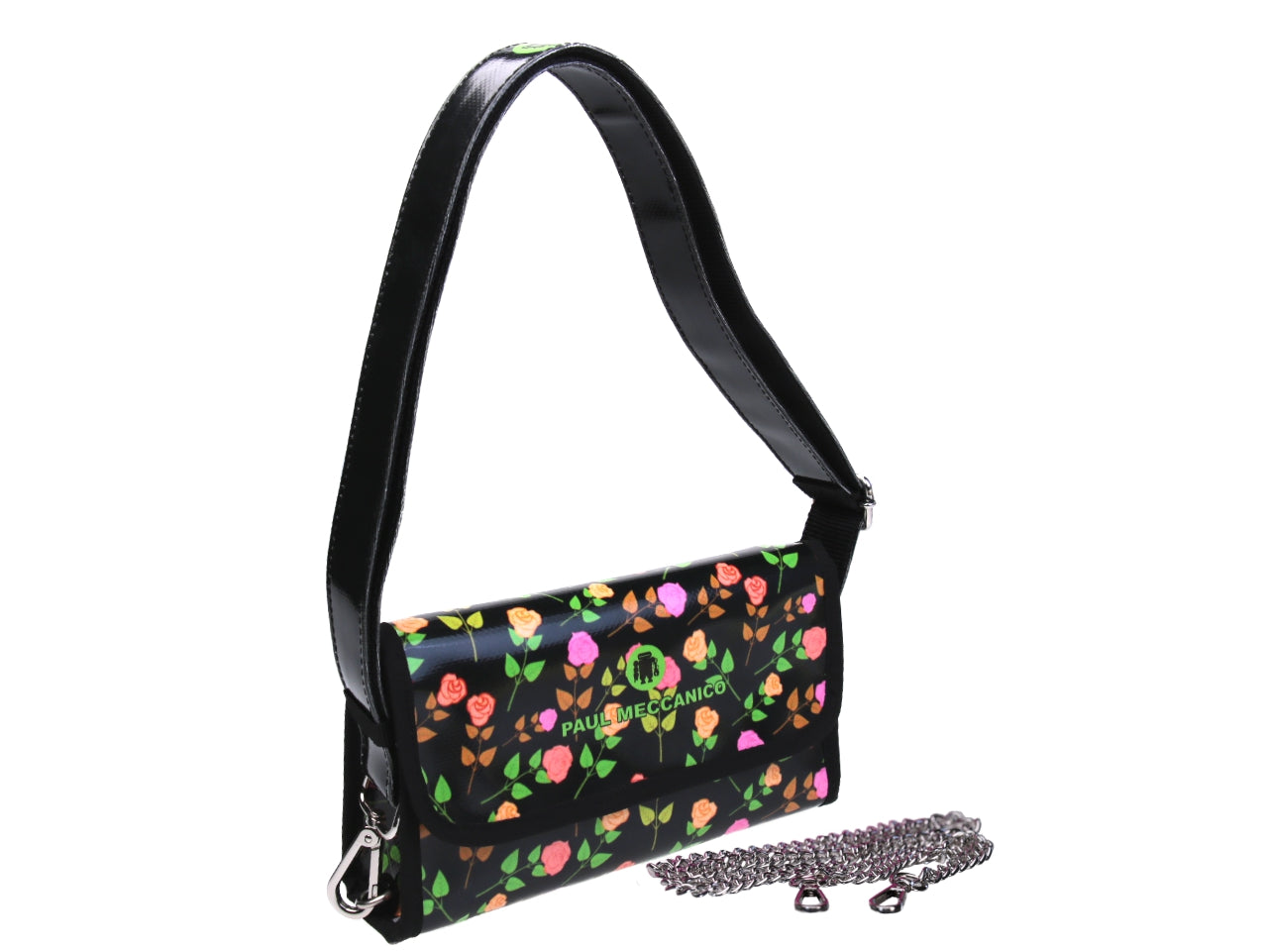 BLACK CLUTCH BAG FLORAL FANTASY. MODEL CANDY MADE OF LORRY TARPAULIN. - Limited Edition Paul Meccanico