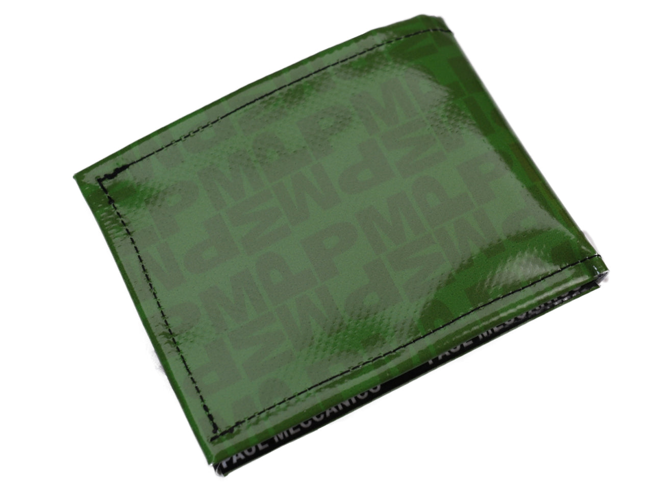 MEN'S WALLET GREEN WITH LETTERING FANTASY. MODEL CRIK MADE OF LORRY TARPAULIN. - Limited Edition Paul Meccanico