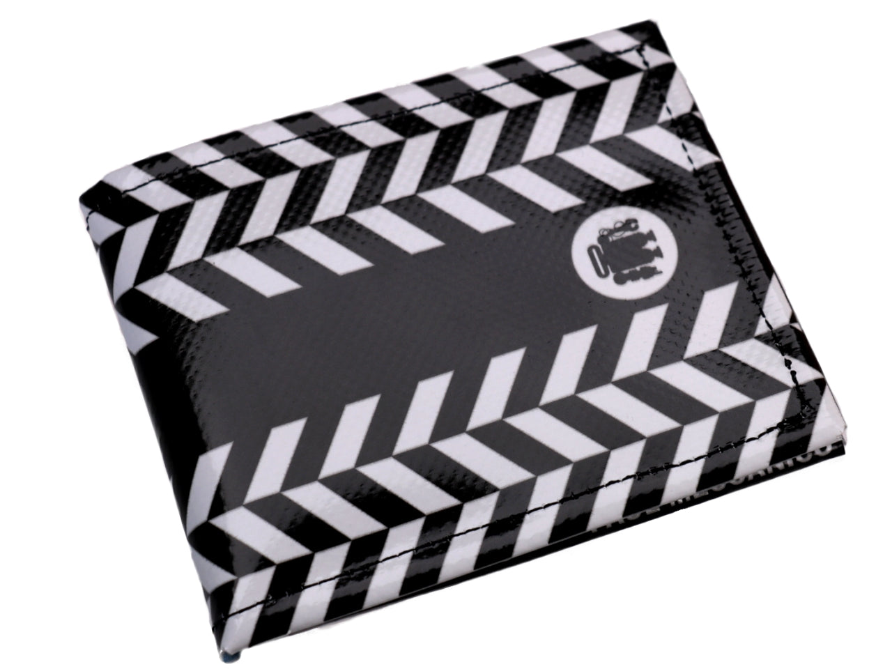 MEN'S WALLET BLACK AND WHITE GEOMETRIC FANTASY. MODEL CRIK MADE OF LORRY TARPAULIN. - Limited Edition Paul Meccanico