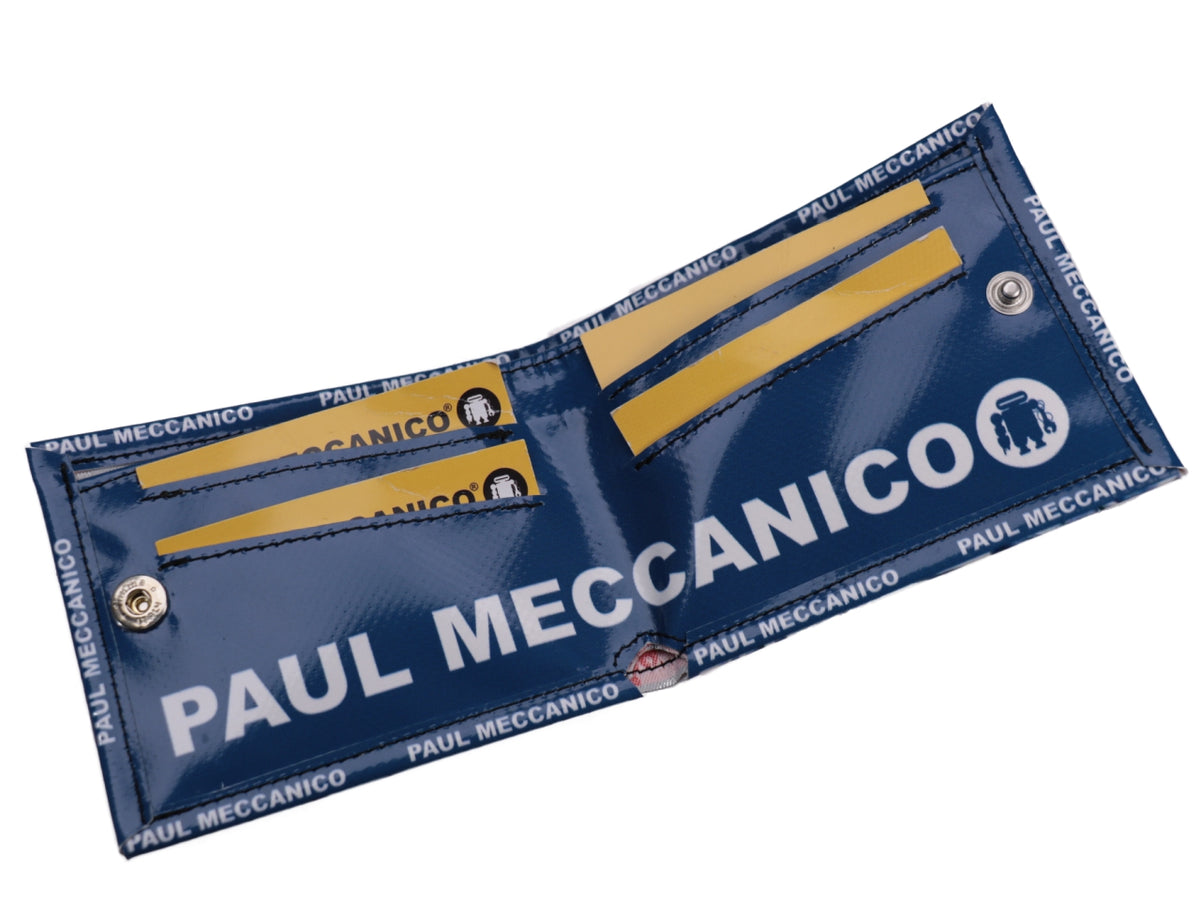 MEN&#39;S WALLET BLUE AND WHITE WITH FLORAL FANTASY. MODEL CRIK MADE OF LORRY TARPAULIN. - Limited Edition Paul Meccanico