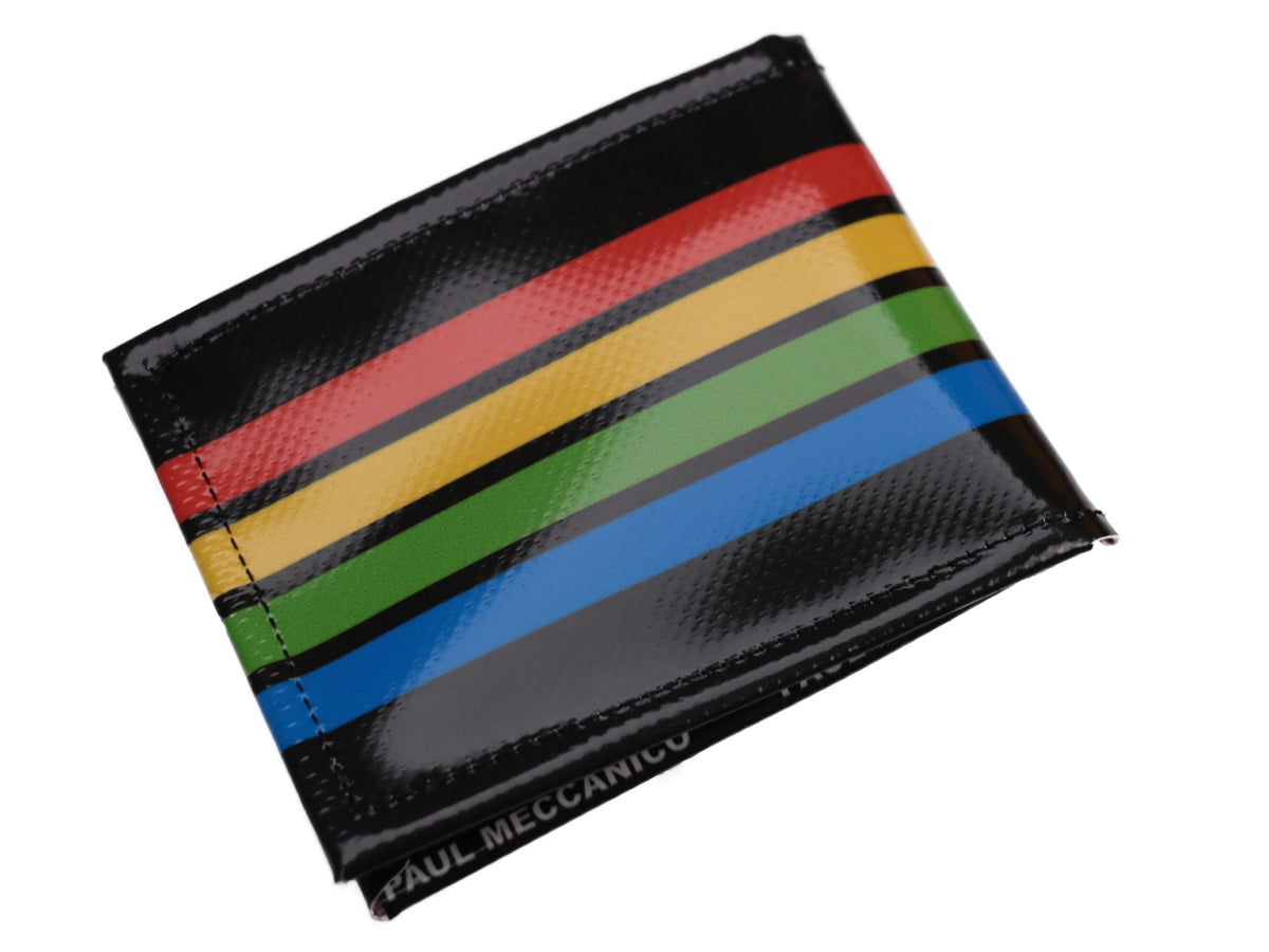 MEN&#39;S WALLET BLACK WITH COLOURFUL STRIPES. MODEL CRIK MADE OF LORRY TARPAULIN. - Limited Edition Paul Meccanico