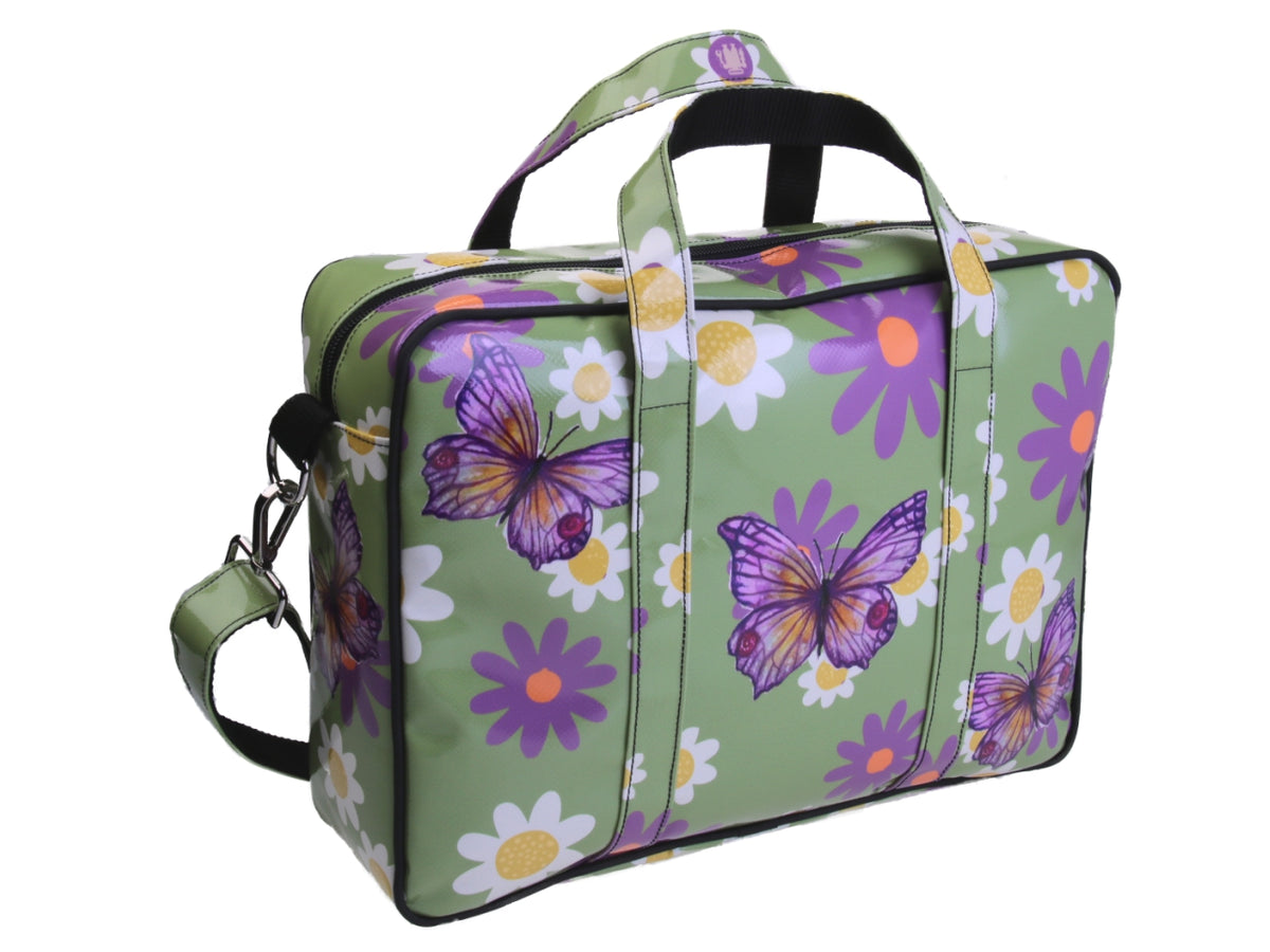 BORSA DONNA A CARTELLA VERDE FANTASIA FLOREALE. MODELLO KART IN TELONE CAMION.