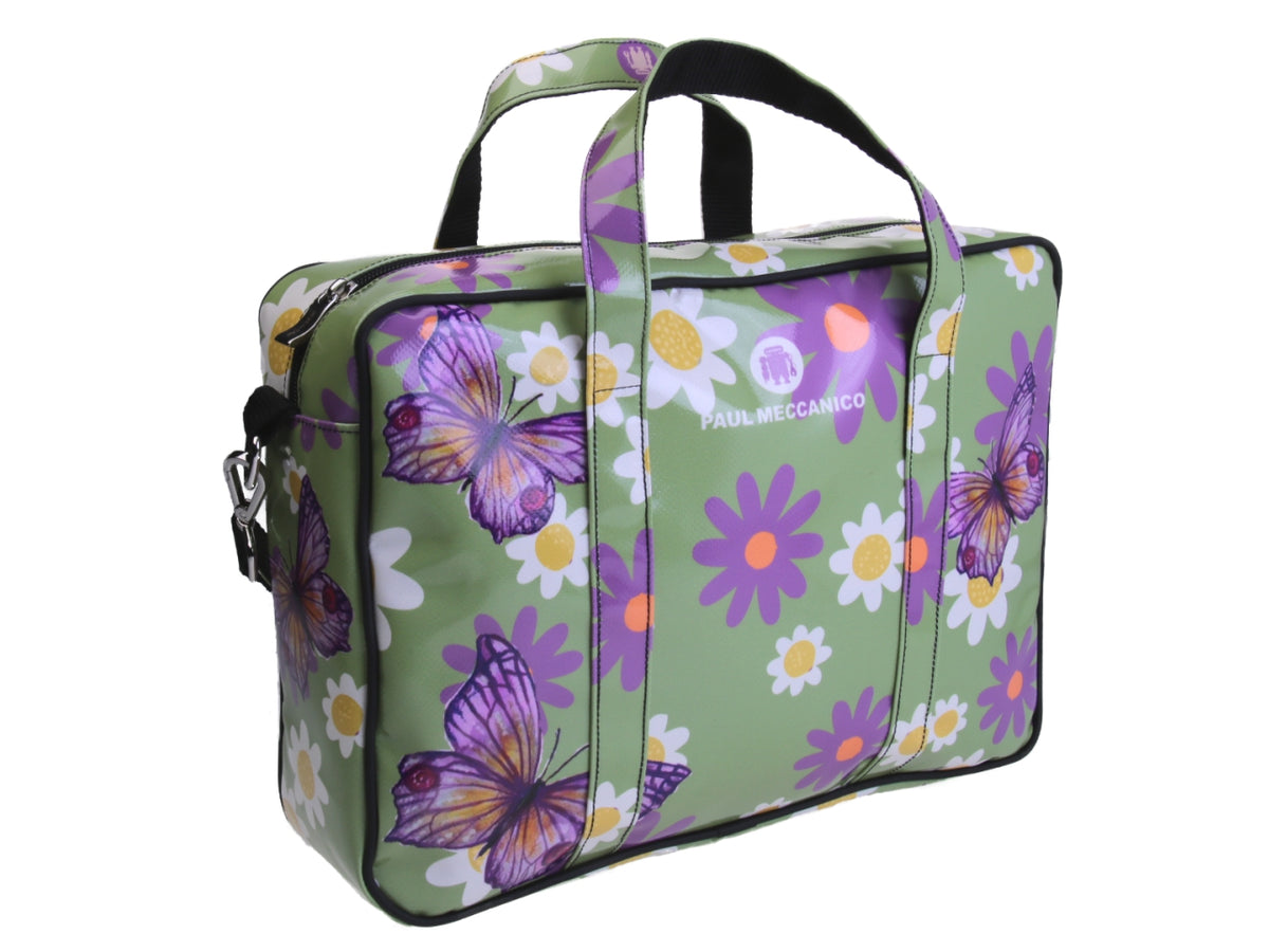 BORSA DONNA A CARTELLA VERDE FANTASIA FLOREALE. MODELLO KART IN TELONE CAMION.