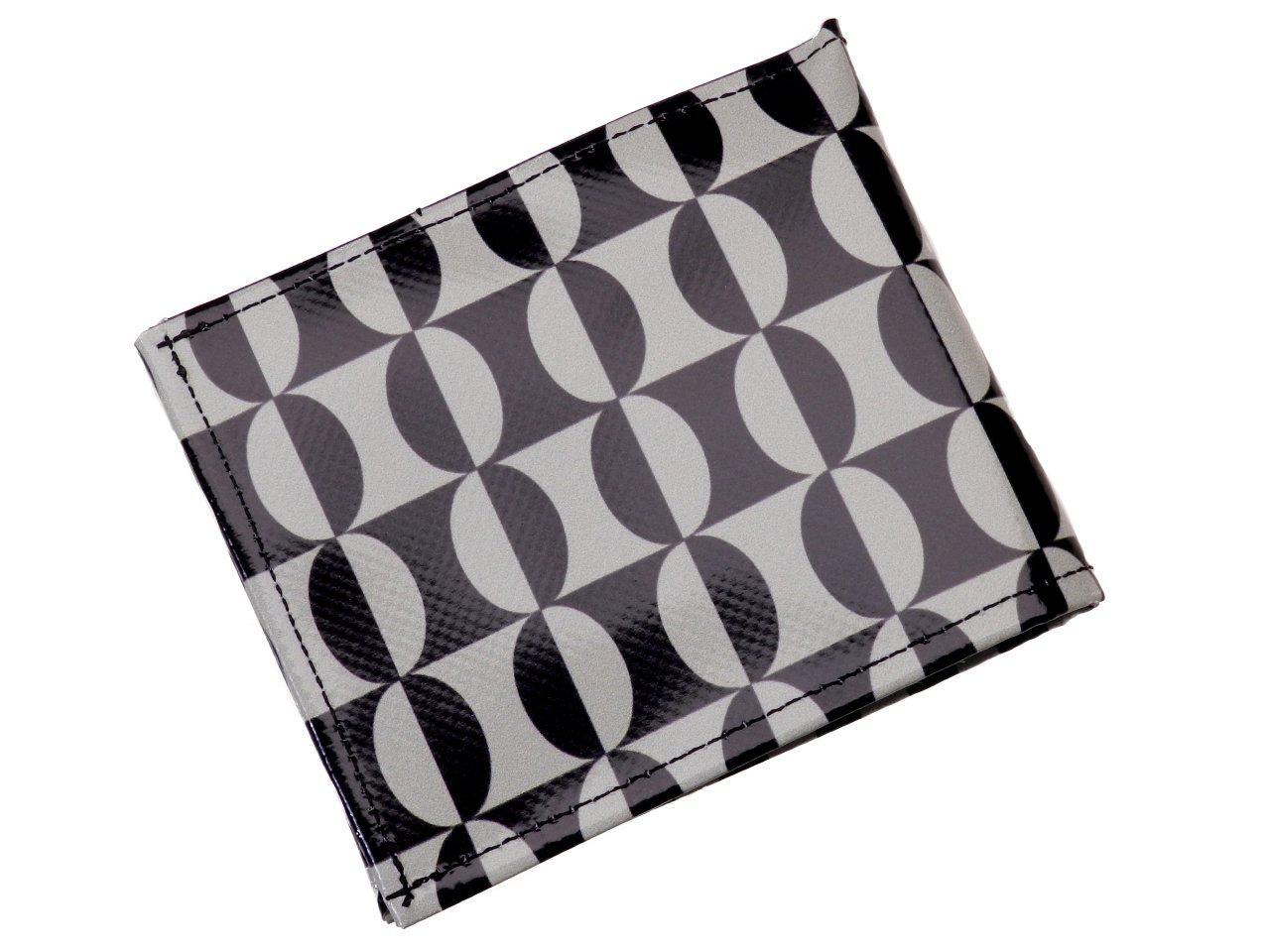 MAN WALLET BEIGE AND BLACK COLOURS GEOMETRICA FANTASY. CRIK MODEL MADE OF LORRY TARPAULIN. - Paul Meccanico