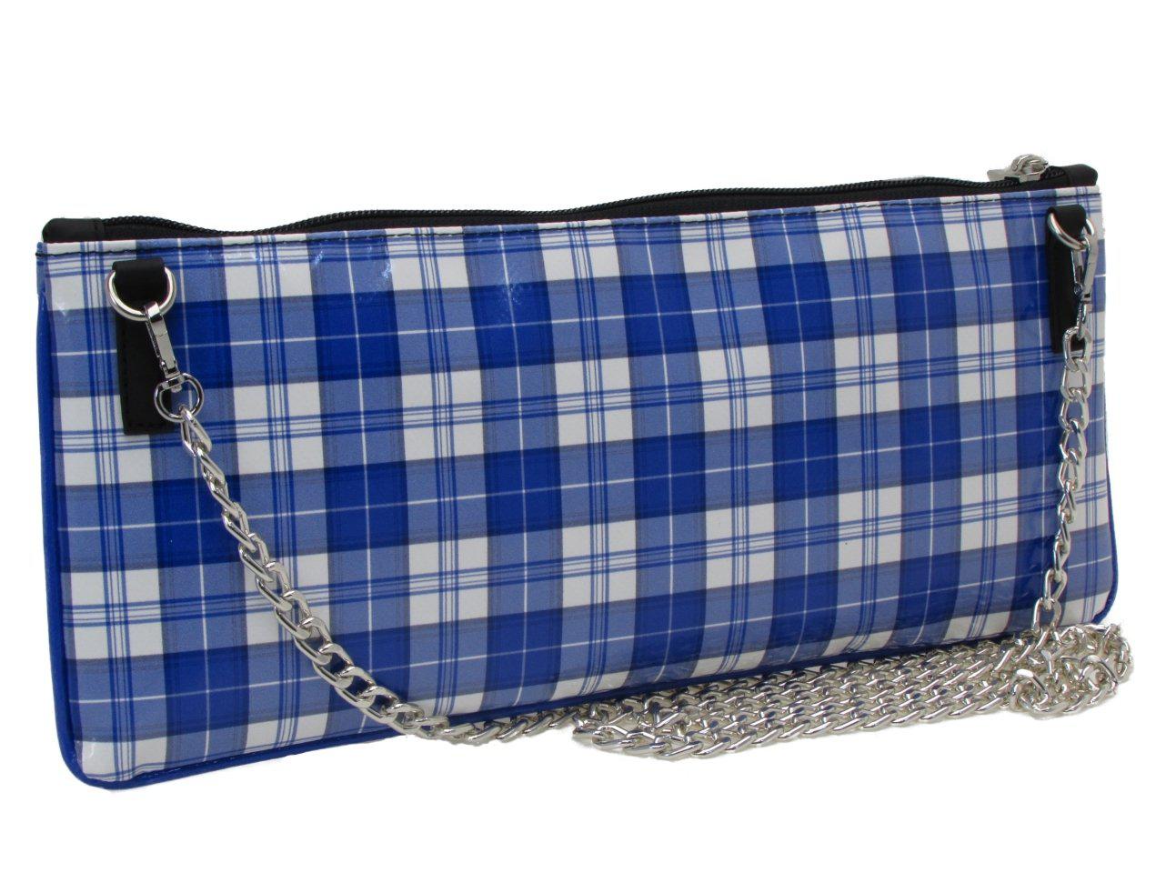 CLUTCH BAG BLUE WHITE MADRAS FANTASY. MODEL RIBELLA MADE OF LORRY TARPAULIN. - Unique Pieces Paul Meccanico