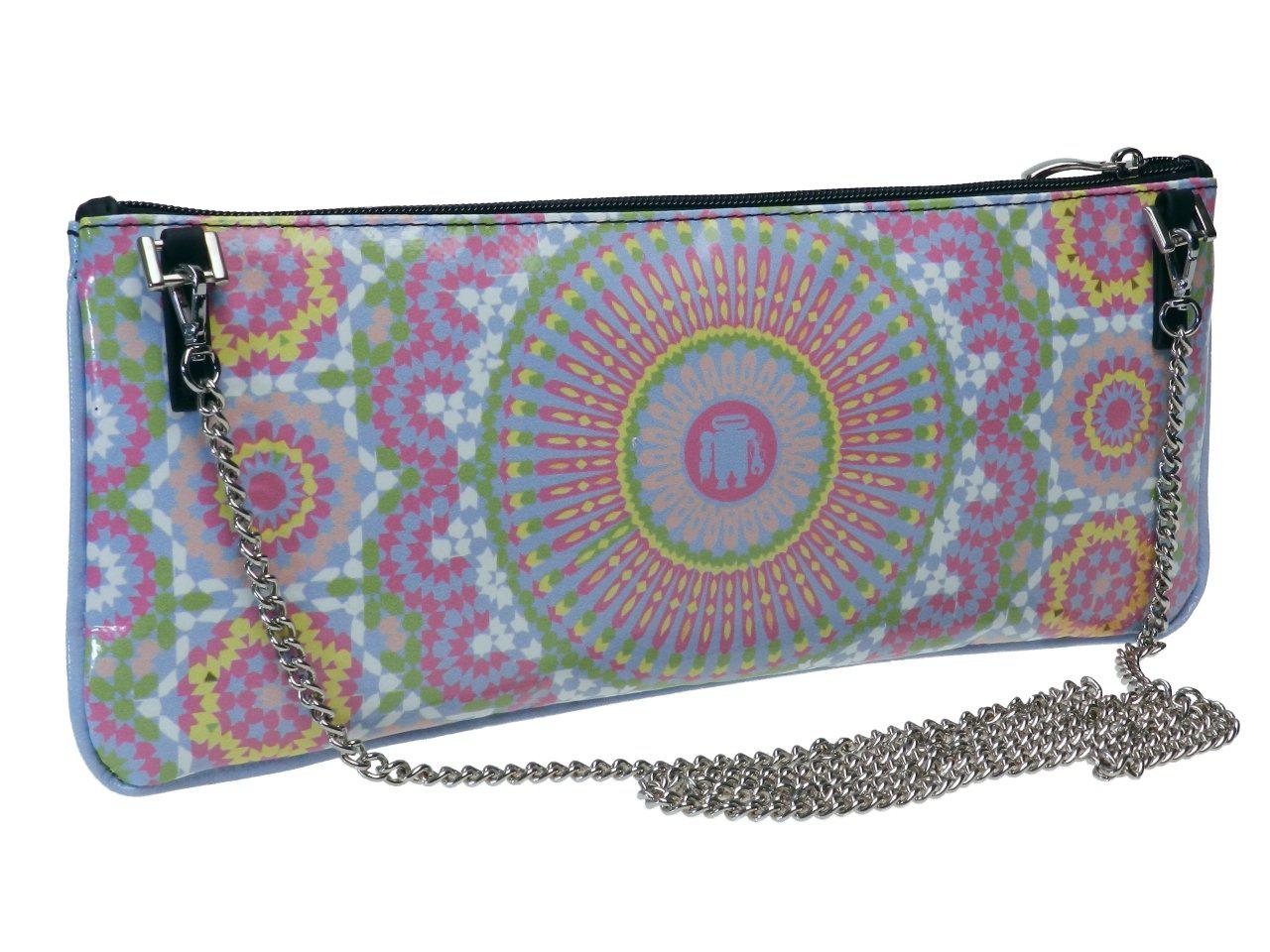 CLUTCH BAG BABY BLUE WITH MAJOLICA FANTASY. MODEL RIBELLA MADE OF LORRY TARPAULIN. - Unique Pieces Paul Meccanico