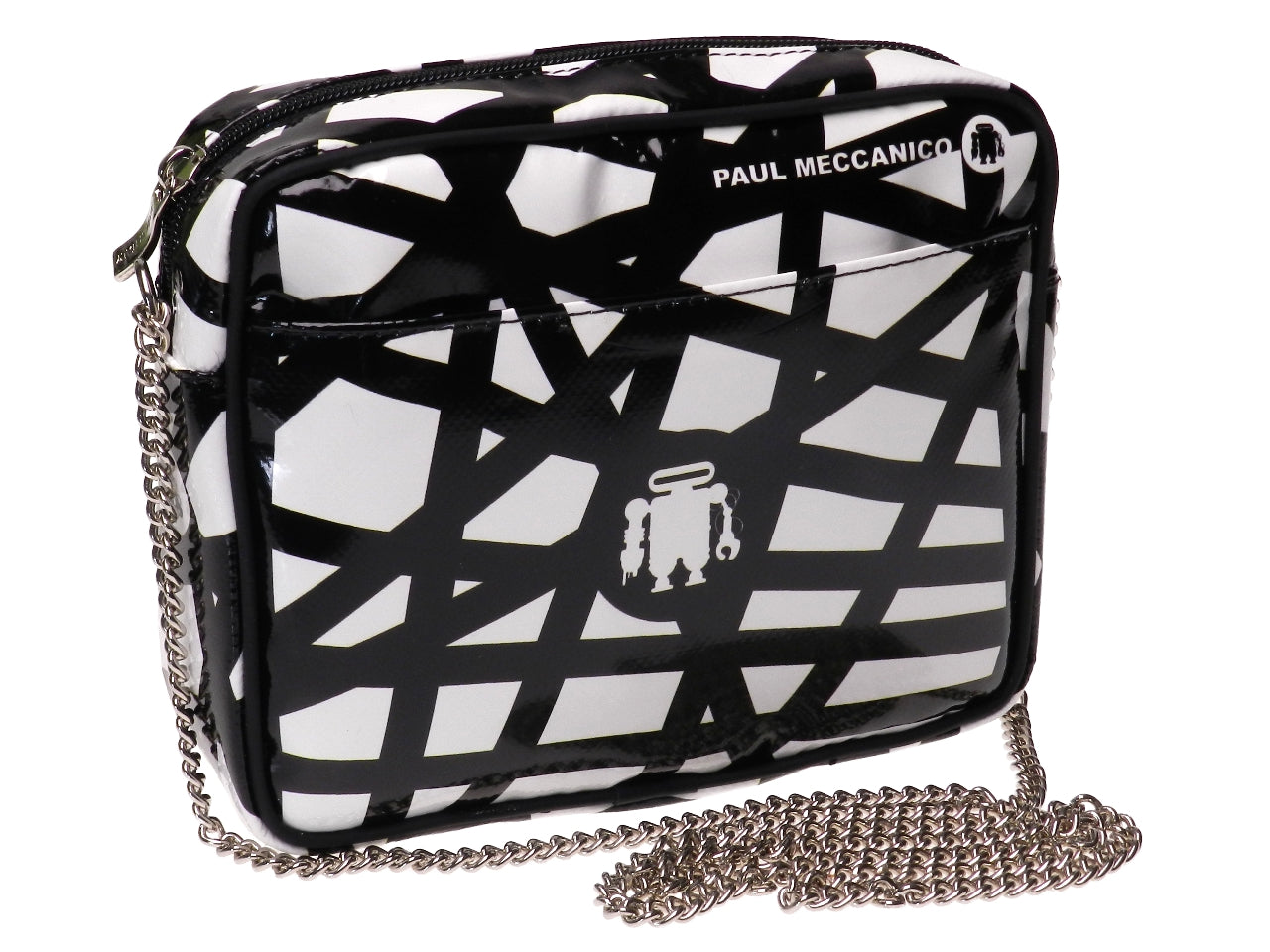 CLUTCH BLACK AND WHITE WOVEN FANTASY. PARK MODEL MADE OF LORRY TARPAULIN. - Limited Edition Paul Meccanico