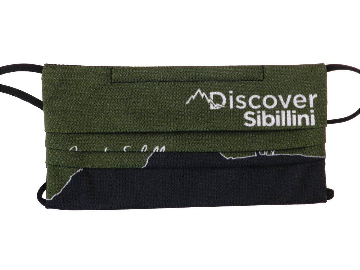 REUSABLE MASK &quot;DISCOVER SIBILLINI&quot; DARK GREEN AND BLACK COLOURS WITH 3 FILTERS INCLUDED. - Limited Edition Paul Meccanico