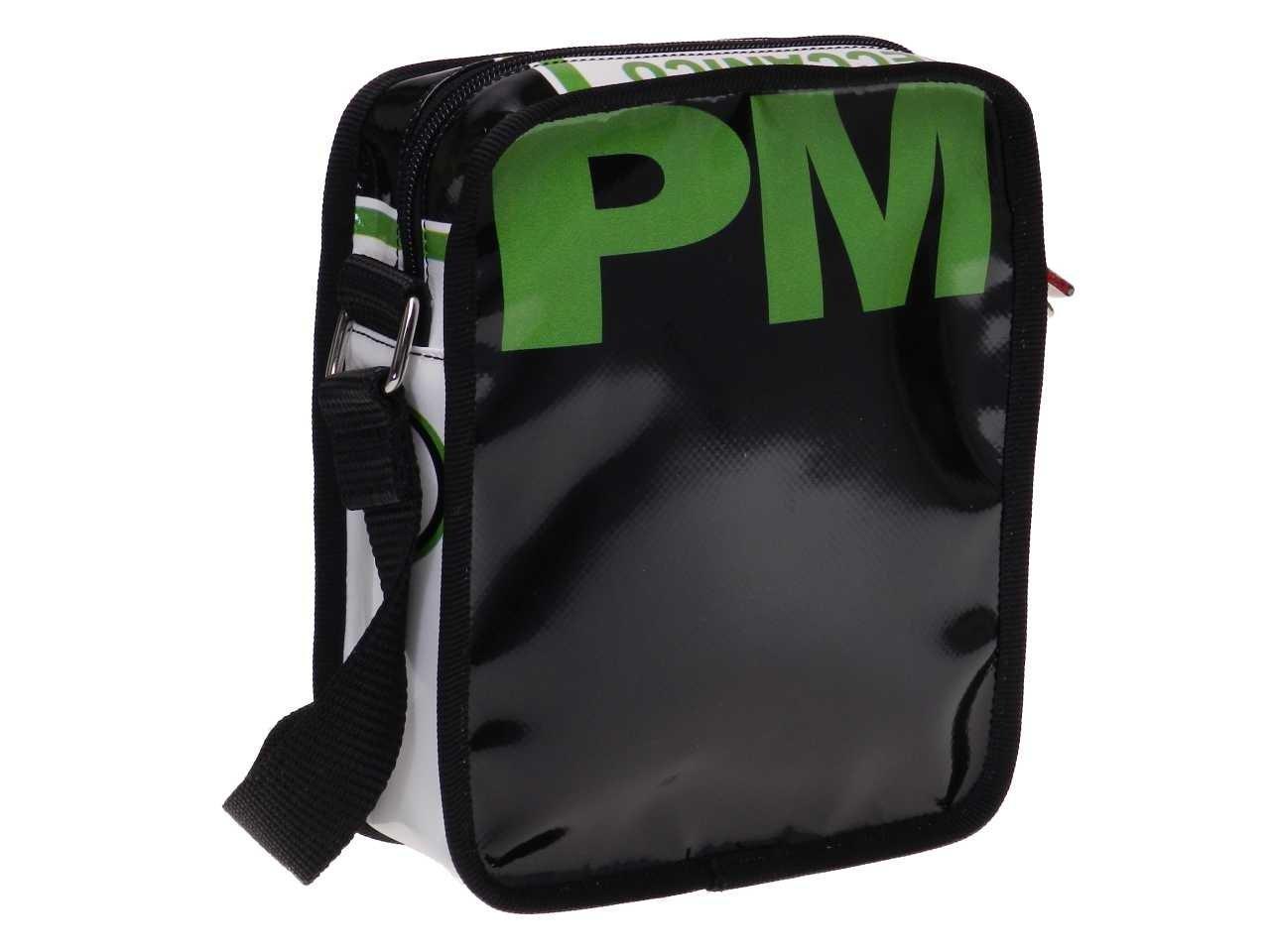 SHOULDER BAG WHITE, BLACK AND GREEN COLOURS. STRATOS MODEL MADE OF LORRY TARPAULIN. - Limited Edition Paul Meccanico