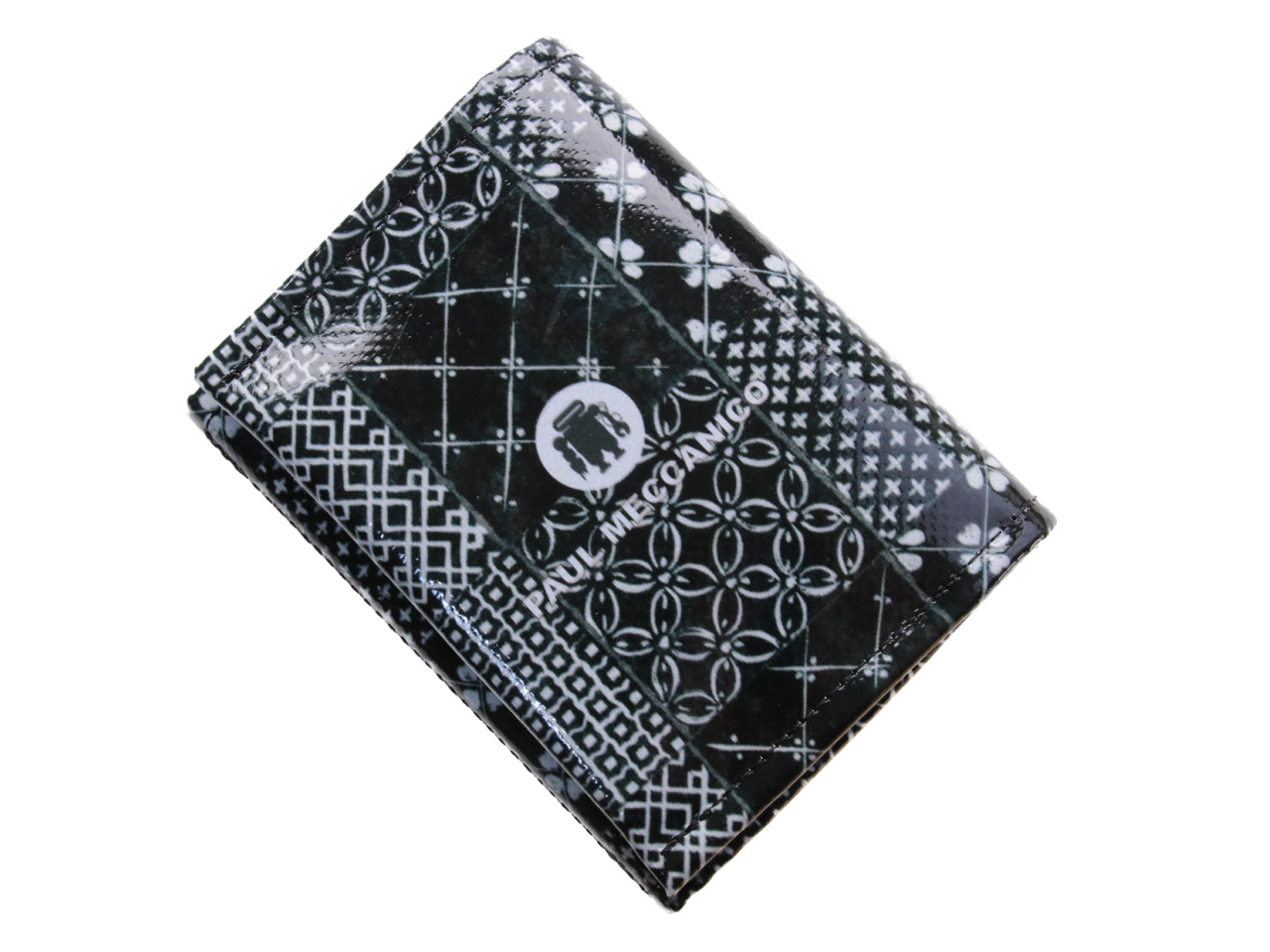 BLACK AND WHITE WOMEN'S WALLET "EMBROIDERY STYLE". MODEL TREK MADE OF LORRY TARPAULIN. - Limited Edition Paul Meccanico