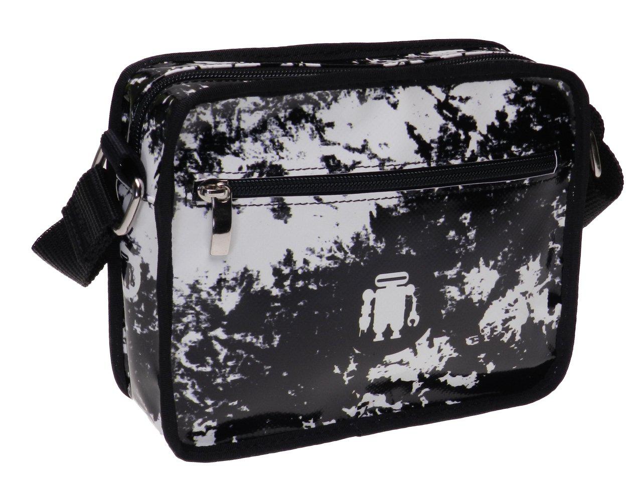 SMALL CROSSBODY BAG BLACK AND WHITE WITH TIE DYE FANTASY. MODEL FRIK MADE OF LORRY TARPAULIN. - Limited Edition Paul Meccanico