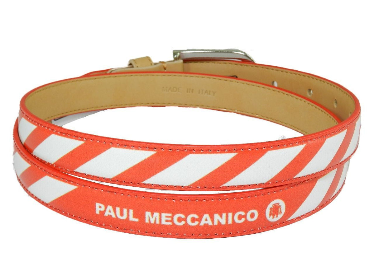 WOMAN&#39;S BELT PAUL MECCANICO. WHITE AND RED COLOURS WITH GEOMETRIC FANTASY. - Unique Pieces Paul Meccanico