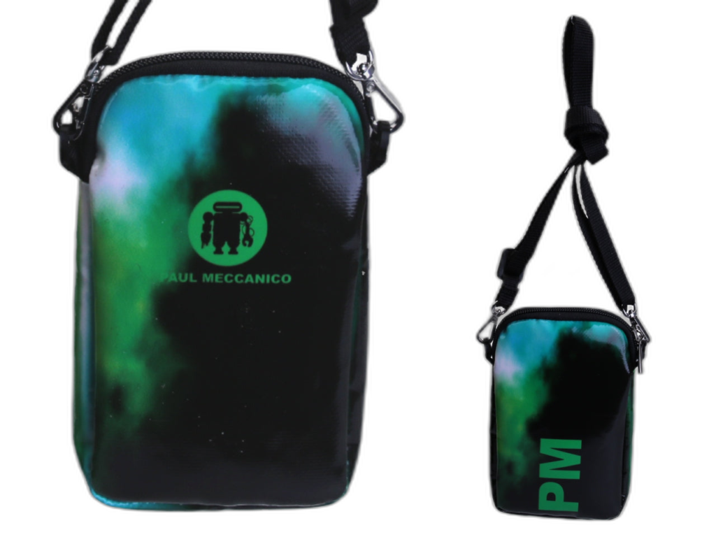 BORSA PER CELLULARE IN FANTASIA TIE DYE NERA E VERDE.
