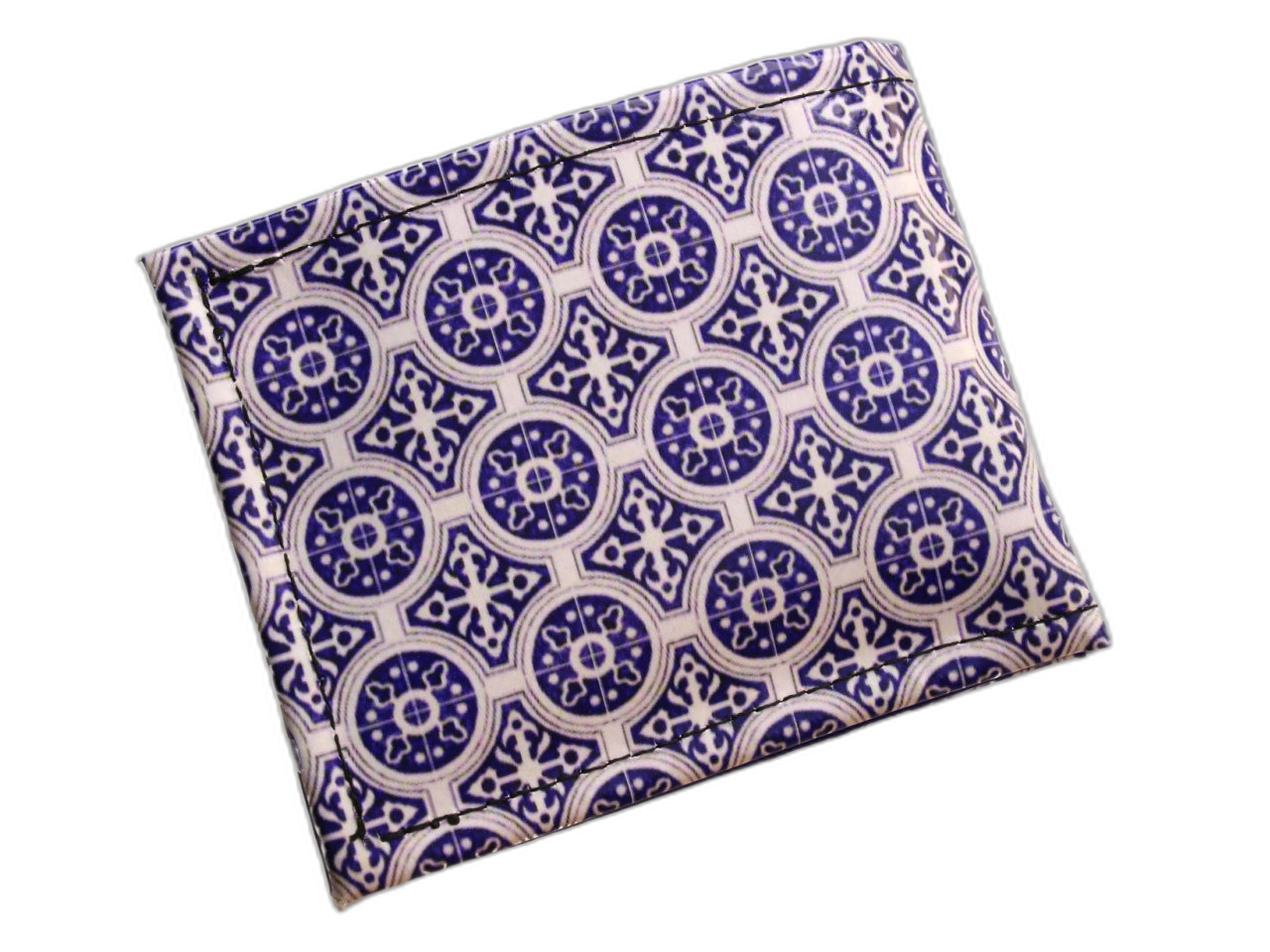 PORTAFOGLIO DA UOMO ROYAL E BIANCO CON FANTASIA MAIOLICA. MODELLO CRIK REALIZZATO CON TELONI DI CAMION.