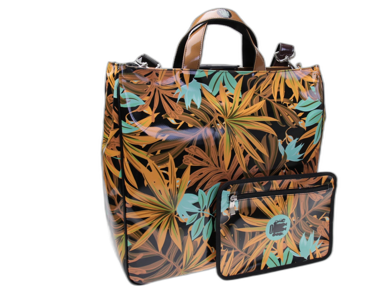 MAXI TOTE BAG MARRONE CHIARO FANTASIA FLOREALE. MODELLO AIRSTONE REALIZZATO CON TELONI DI CAMION. - Pezzi unici Paul Meccanico