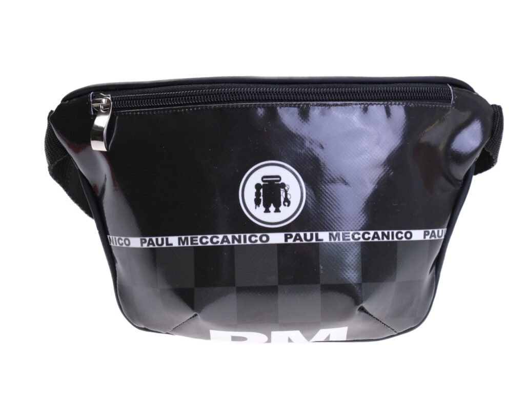 BORSA A TRACOLLA NERA. MODELLO FLEX REALIZZATO CON TELONE DA CAMION. - Edizione limitata Paul Meccanico
