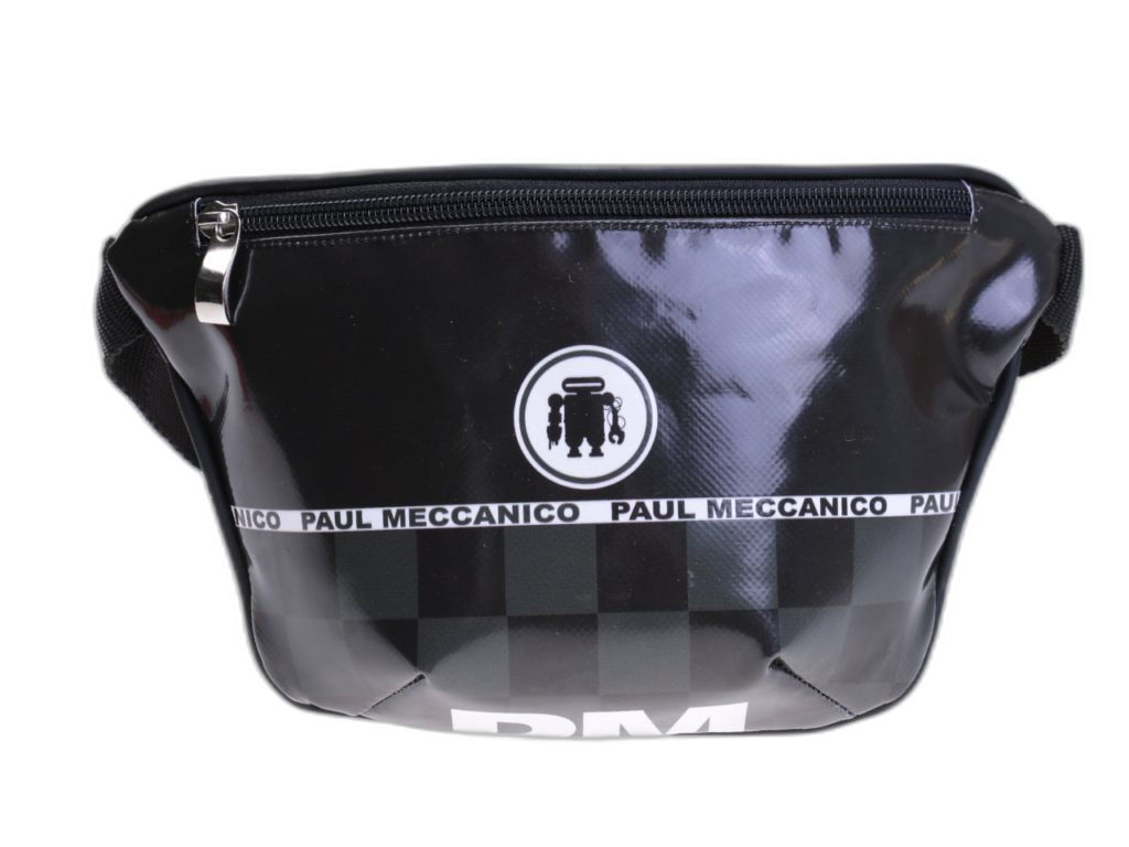 BORSA A TRACOLLA NERA. MODELLO FLEX REALIZZATO CON TELONE DA CAMION. - Edizione limitata Paul Meccanico
