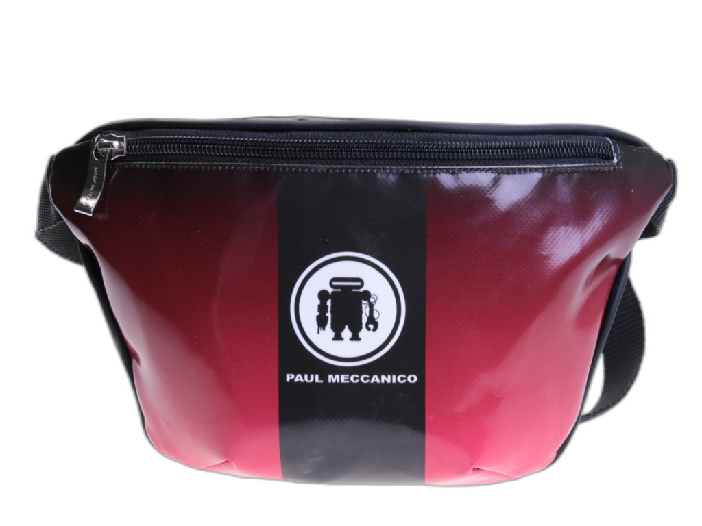 BORSA DA VIAGGIO NERA E ROSSO SCURO. MODELLO FLEX REALIZZATO CON TELONE DA CAMION. - Edizione limitata Paul Meccanico