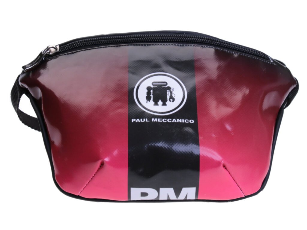 BORSA DA VIAGGIO NERA E ROSSO SCURO. MODELLO FLEX REALIZZATO CON TELONE DA CAMION. - Edizione limitata Paul Meccanico
