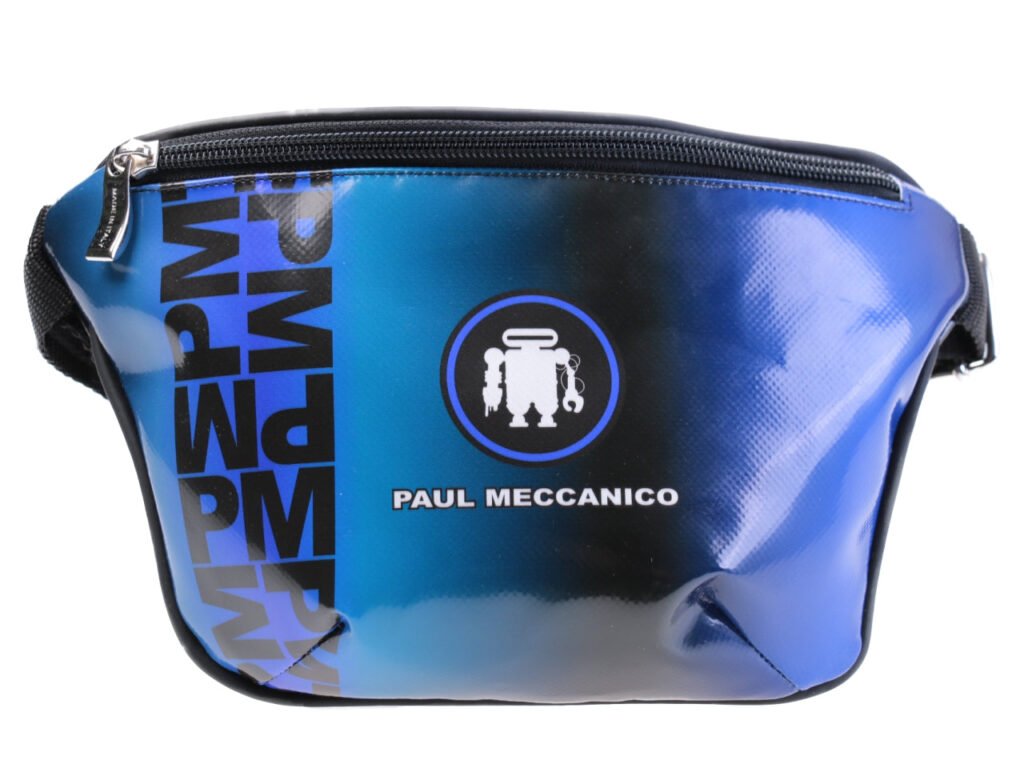 MARSUPIO BLU E AZZURRO CON FANTASIA SFUMATA. MODELLO FLEX REALIZZATO CON TELONE DA CAMION. - Edizione limitata Paul Meccanico